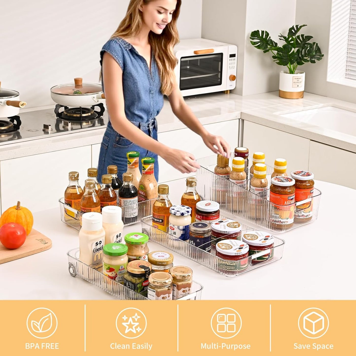 Refrigerator Organizers and Storage 2pcs Rolling Storage Bins Fridge Organizer BPA-Free Refrigerator Organizer for Deep Cabinet