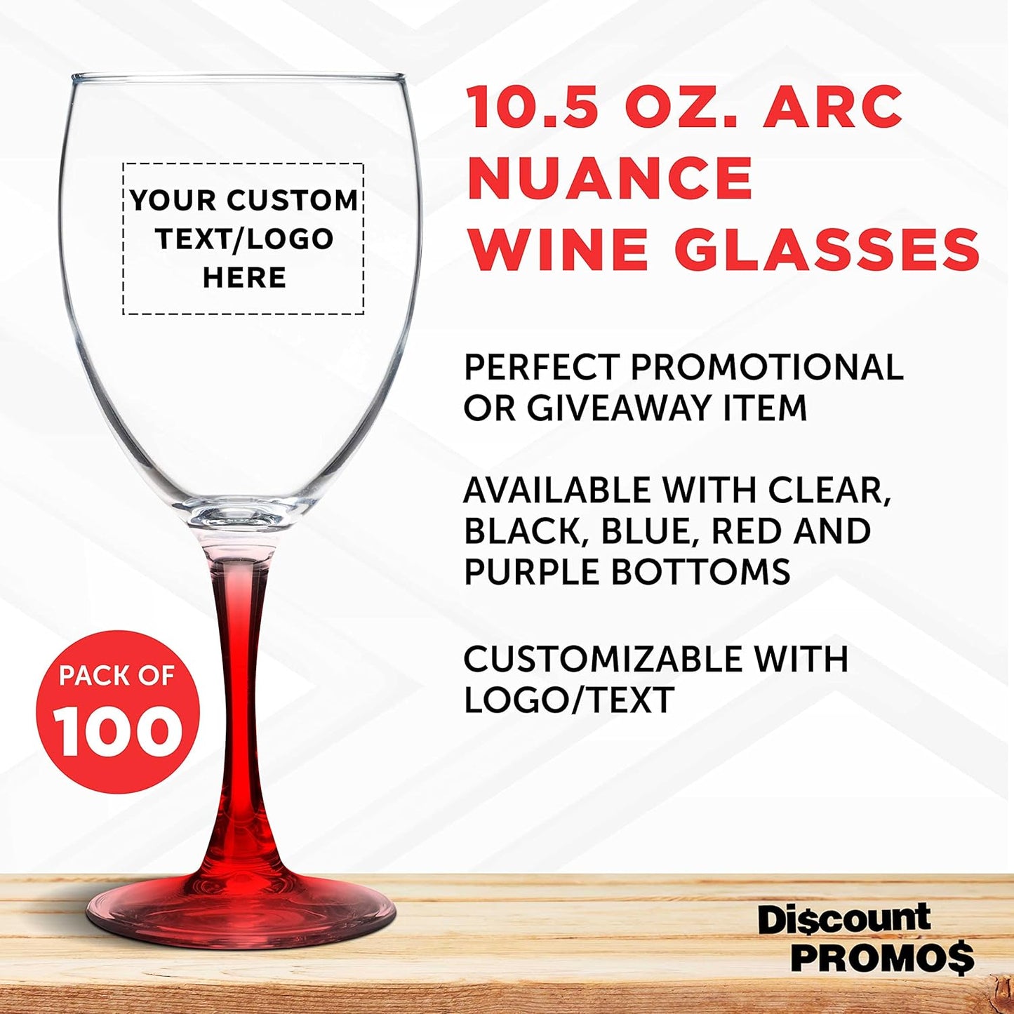 Custom Nuance Wine Glasses by ARC 10.5 oz. Set of 100, Personalized Bulk Pack - Restaurant Glassware, Perfect for Red Wine, White Wine, Cocktails - Red