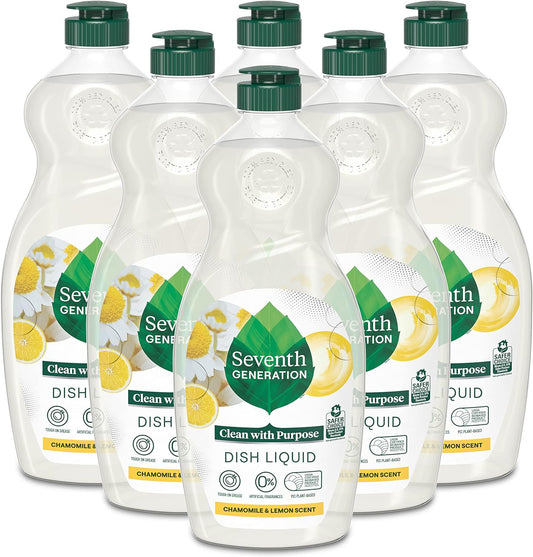 Seventh Generation Dish Soap Liquid Chamomile & Lemon Scent Pack of 6 Dishwashing Soap Dish Detergent Liquid Soap 19 oz