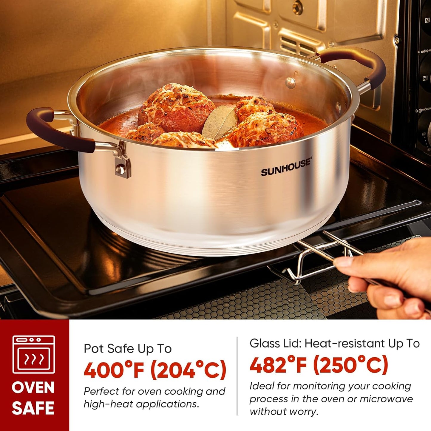 Sunhouse - 5.5 Quarts Steamer Pots With Lid 2-Tier Multipurpose Stainless Steel Steaming Pot Cookware For Vegetable, Dumpling, Sauce, Food - Triple Bottom, Measurement Line