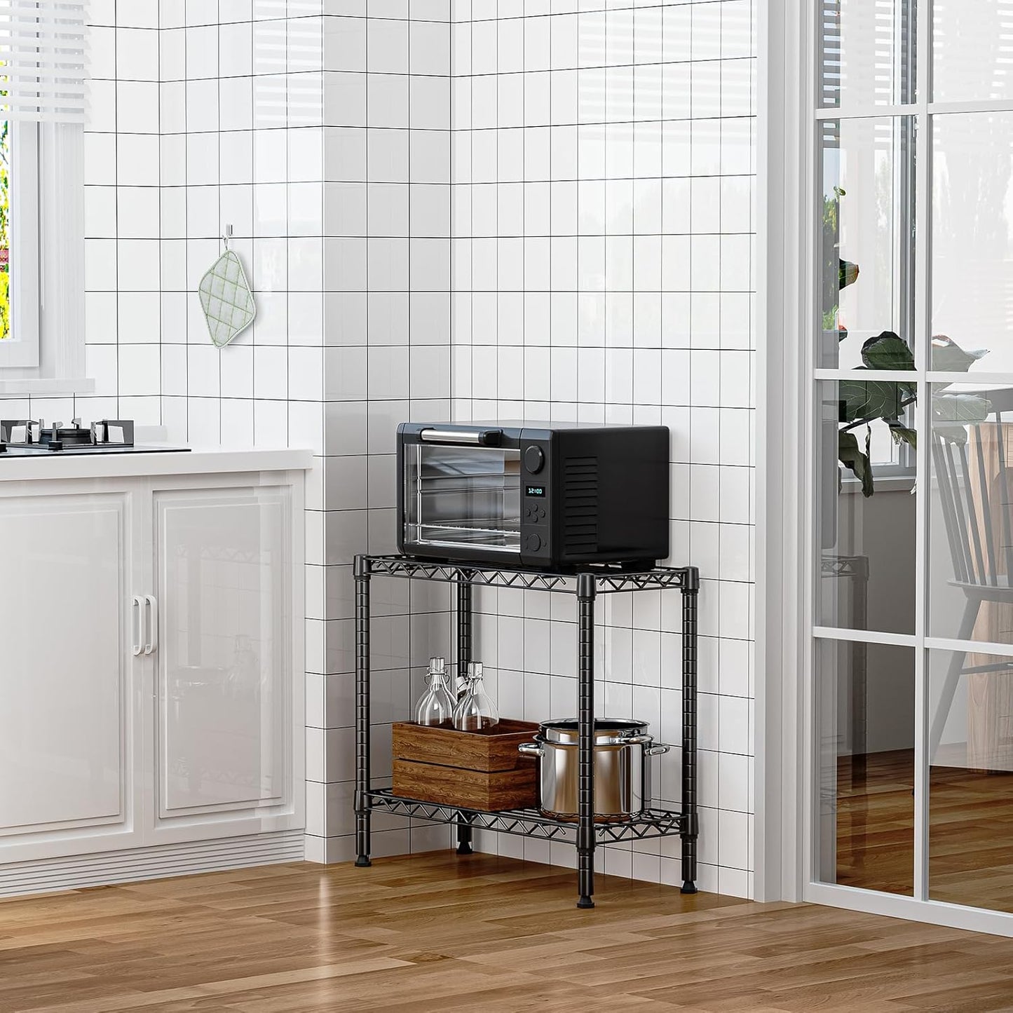 MZG 220 lbs 2 Tier Storage Rack Metal Wire Shelving Unit, Storage Standing Household Shelf Organizer for Laundry Bathroom Kitchen Pantry Closet Basement Utility Room, Black 11.8" D x 27.6" W x 23.4" H