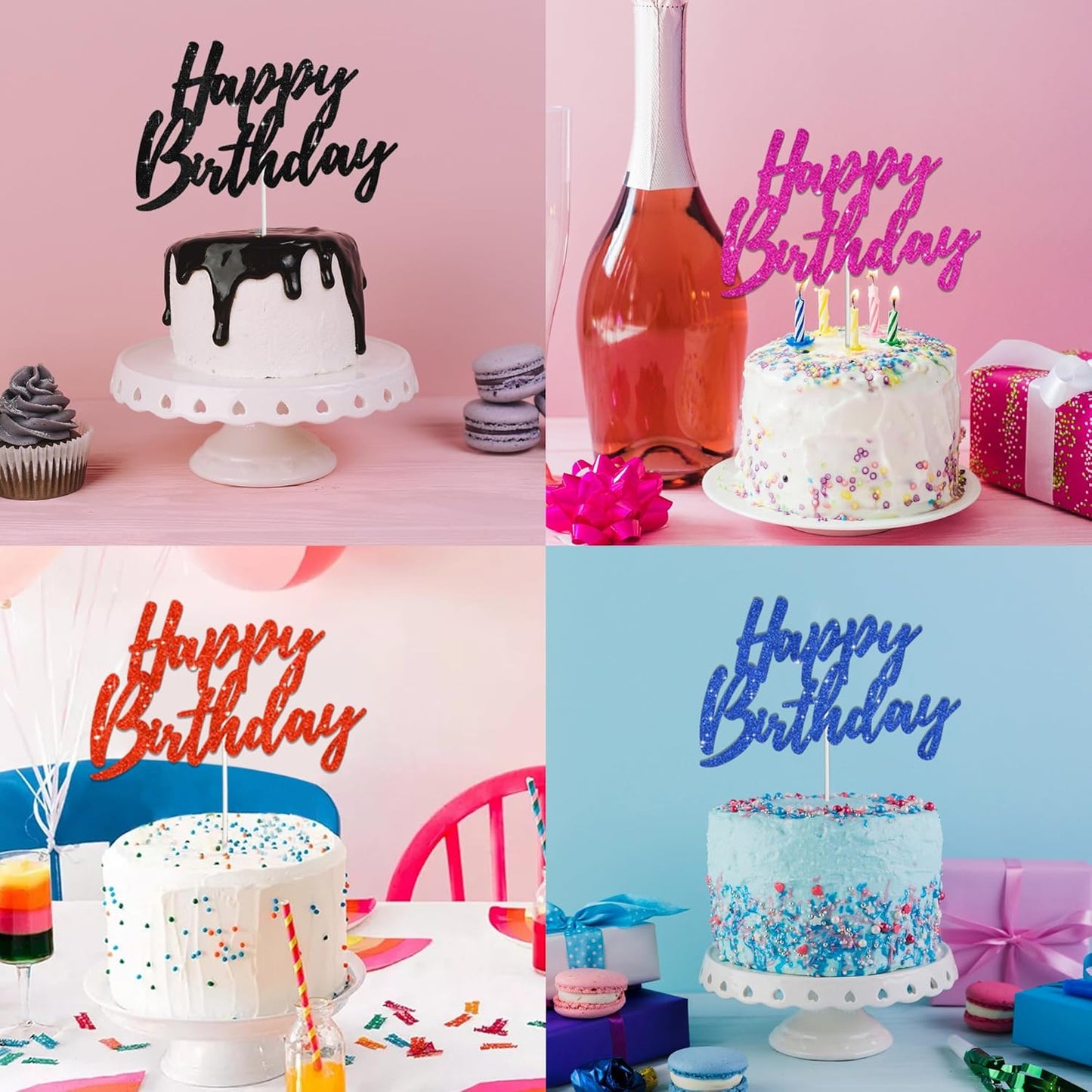 BEISHIDA Happy Birthday Cake Toppers Red Glitter Birthday Cake Decoration Cake Baking Supplies 18th 30th 40th Birthday Cake Toppers For Boys Girls Men Women Birthday Party Photo Booth Props