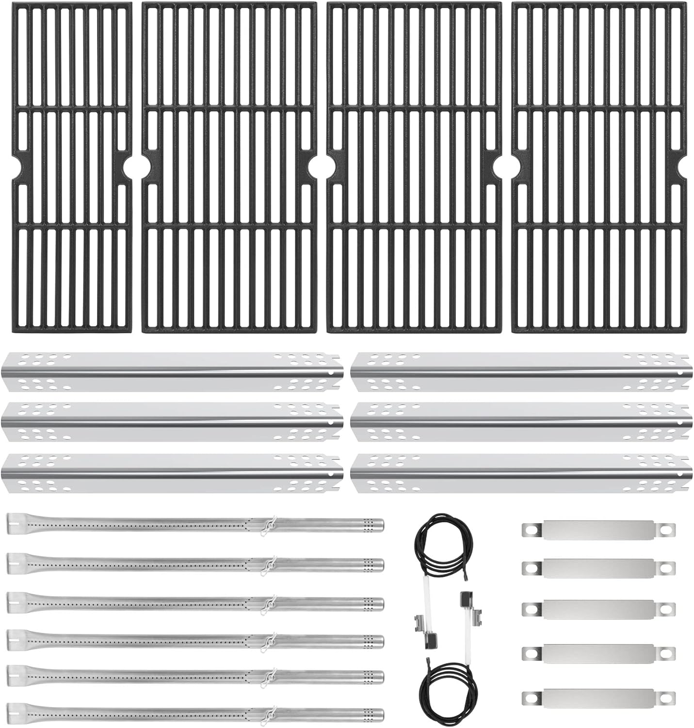 Cast Iron Grill Grates and Stainless Steel Grill Part Kit for Charbroil Performance 6 Burner Grills 463276517 463238218 463276617 463238218, Heat Plates, Burners, Adjustable Crossover Tube, Ignition