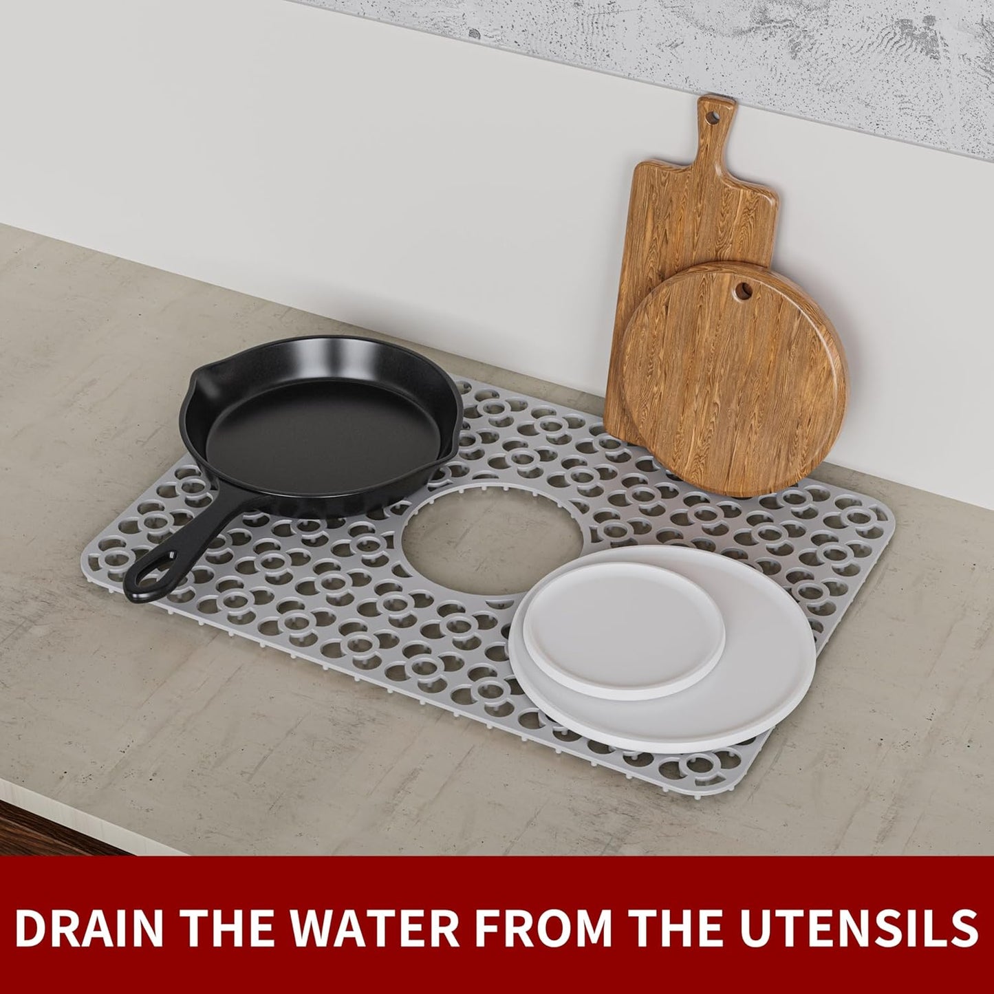WAFT YEARN Sink Mats Sink Protectors Dish Racks Dishwasher Safe Grid Mats for Kitchen Sink Silicone Protect Sink from Stains Damage Scratches Non Slip Heat Resistant Rust Resistant 16"X12.5" Grey