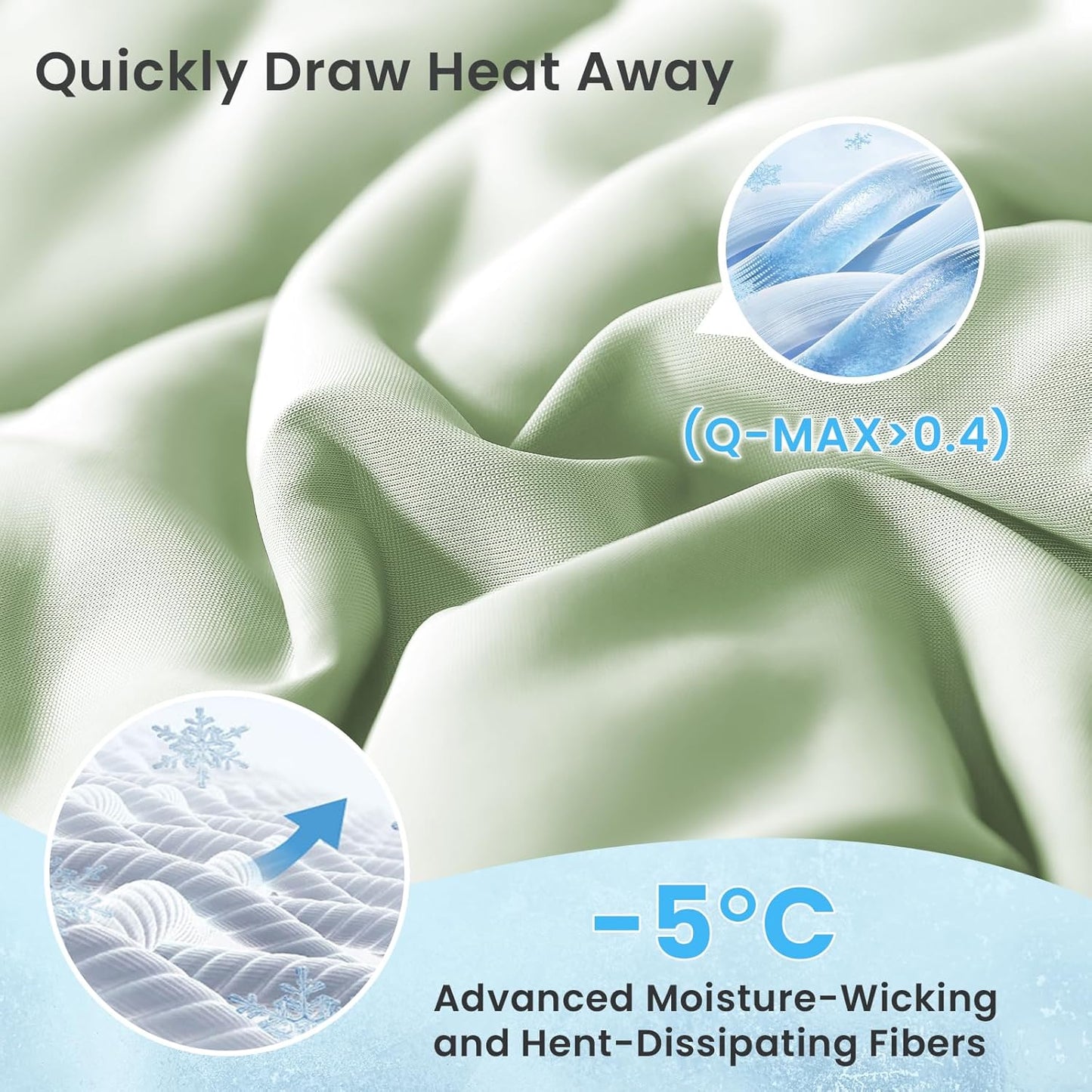 HYLEORY Cooling Comforter Queen Size - Summer Cooling Blanket for Hot Sleepers/Night Sweats, Double-Sided Cold Touch Silky Ice Comforters, Breathable Lightweight Beddings, Cool Green, 90"x90"