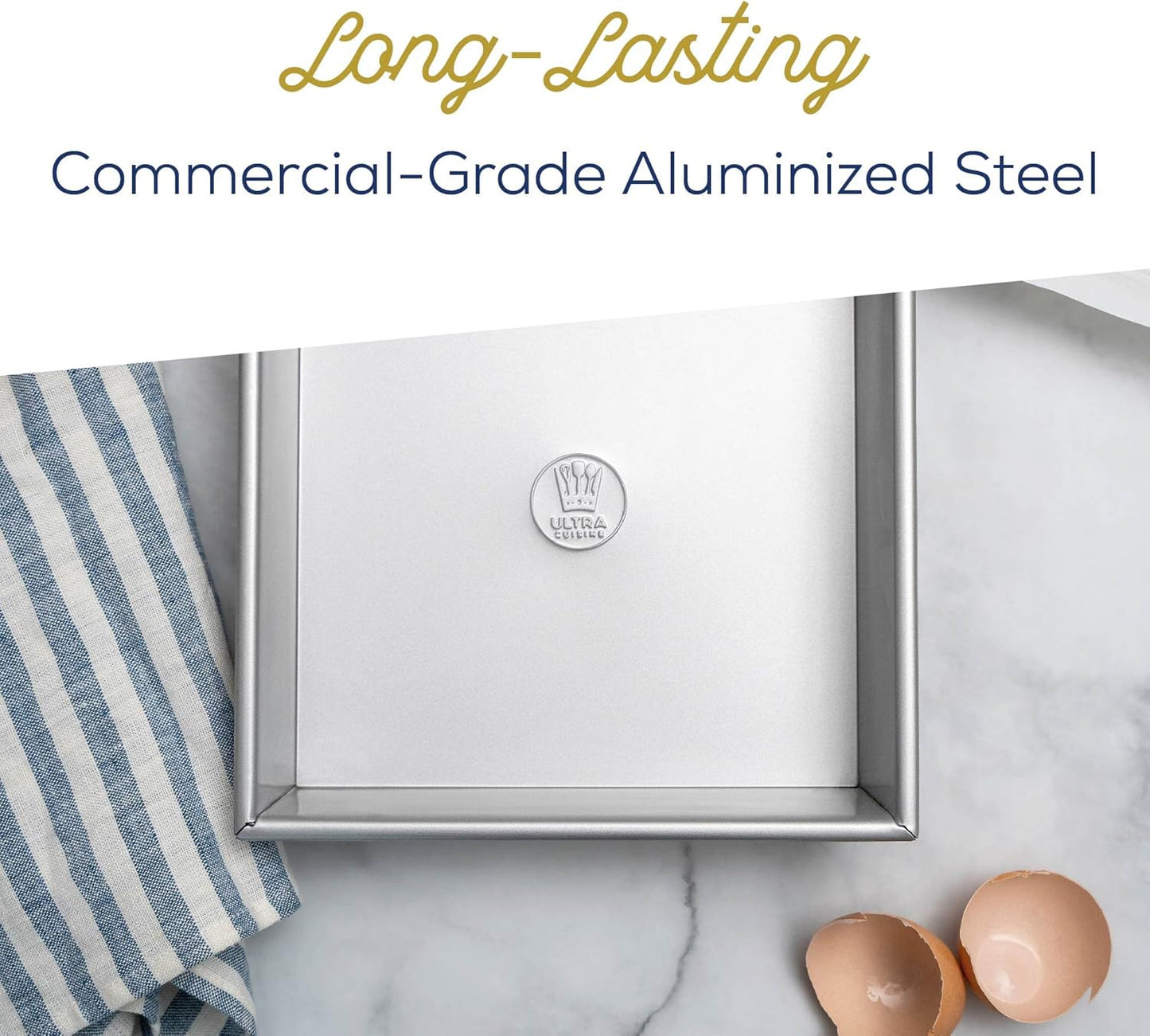 Ultra Cuisine Square Cake Pan - Non-Stick Steel Stick - Easy Release - Durable Baking Tool - Ideal for Brownies - Loaves - Aluminized Steel - Square Baking Pan - Excellent Brownie Pan - 7x7 Cake Pan