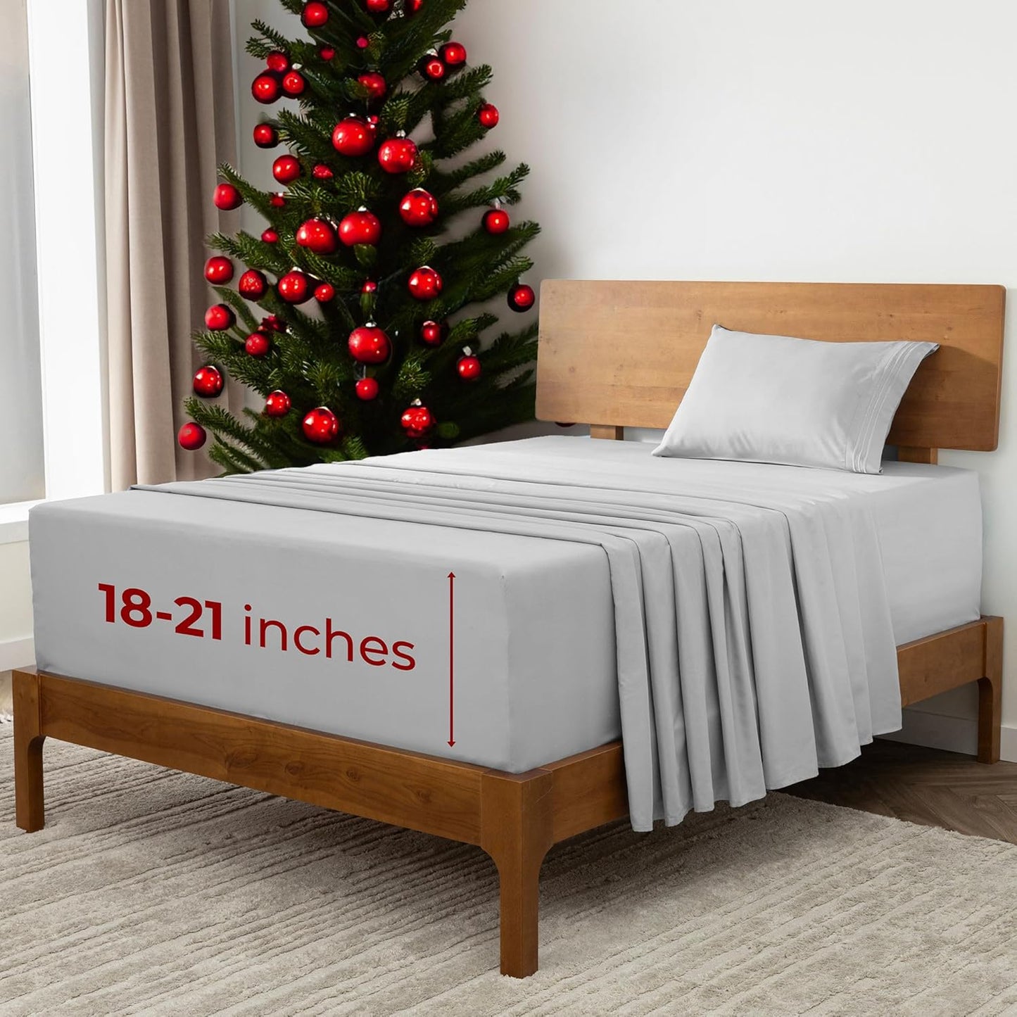 Mellanni Extra Deep Twin Sheets - 3 PC Iconic Collection Bedding - Hotel Luxury, Ultra Soft, Cooling Bed Sheets - Wrinkle, Fade, Stain Resistant (Twin, Light Gray)