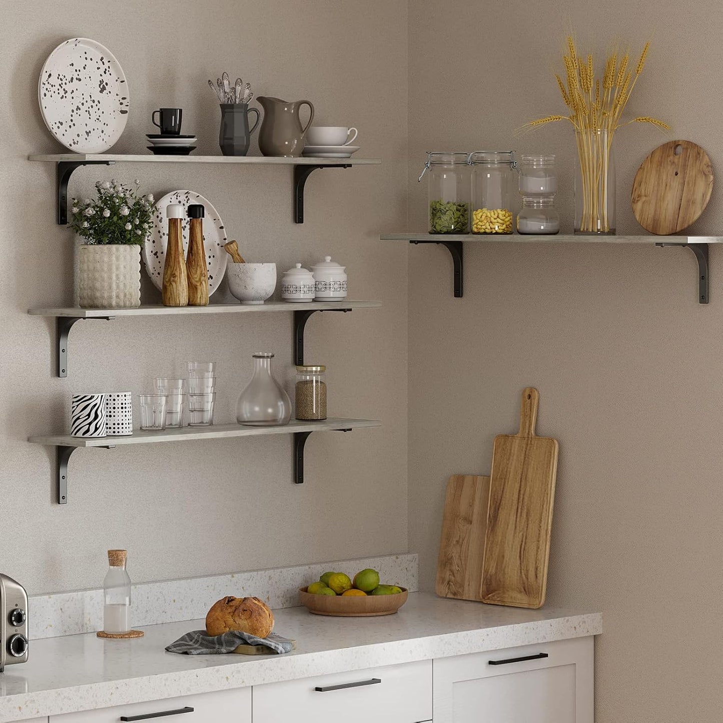 DINZI LVJ Long Wall Shelves, 39.4Inch Wall Mounted Shelves Set of 2, Extra Large Floating Storage Ledges with Sturdy Metal Brackets for Living Room, Bathroom, Bedroom, Kitchen, Gray Wash