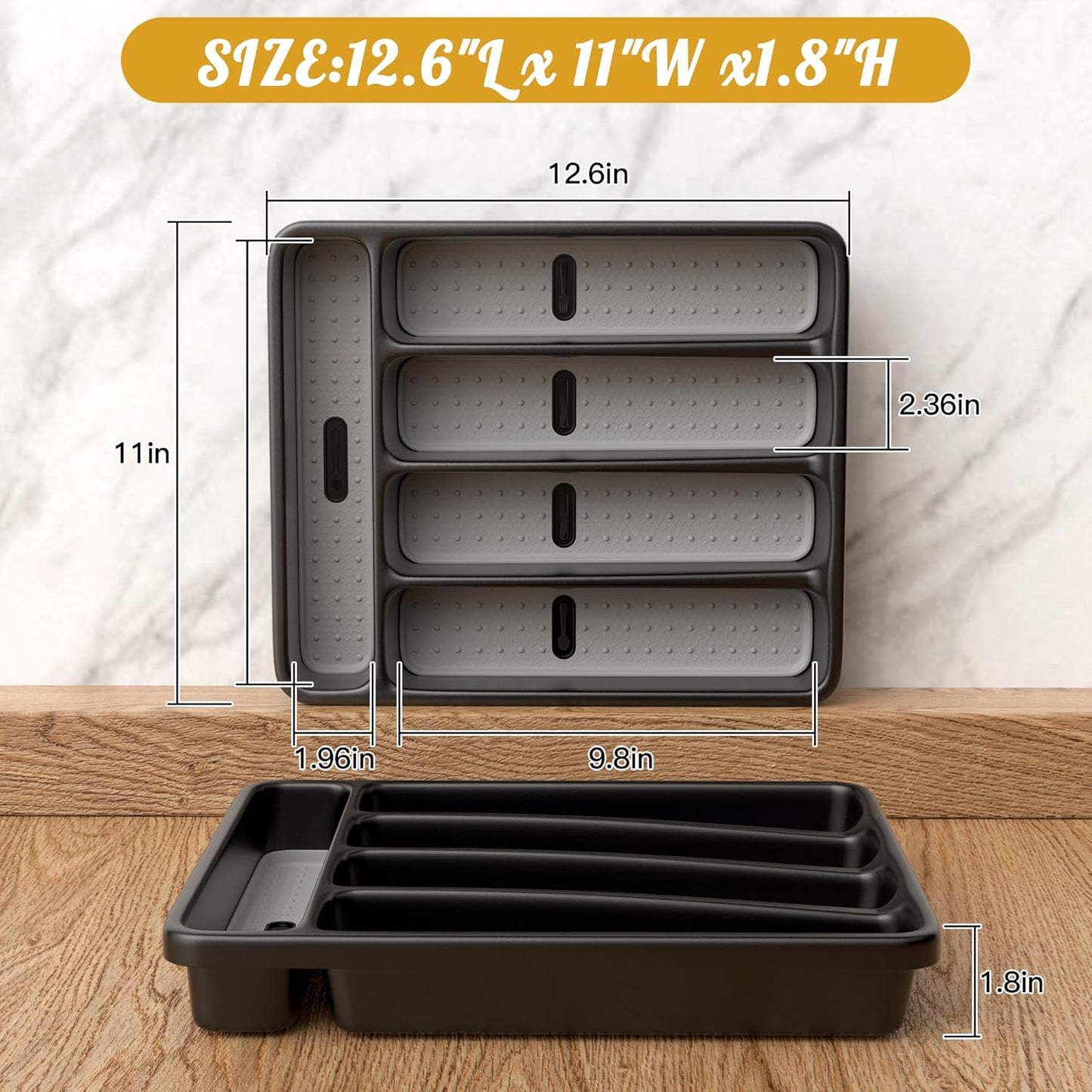 WEBACOO. Silverware Organizer for Kitchen Drawer - Non-Slip Utensil Drawer Organizer - Dishwasher Safe Cutlery Organizer Holds Spoons, Forks with 5 - Compartment