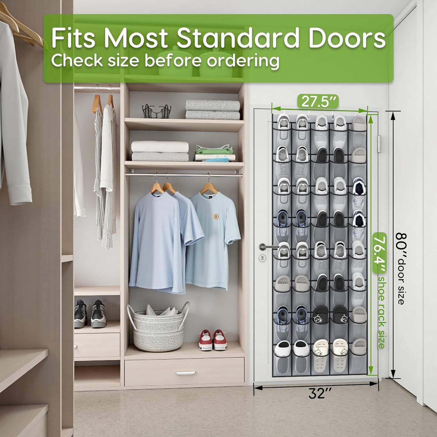 Unjumbly Over the Door Shoe Organizer with 40 Large Breathable Mesh Pockets, Space Saving Shoe Holder, Hanging Shoe Rack for Entryway Bedroom Closet Storage (Grey, 40 Pockets)