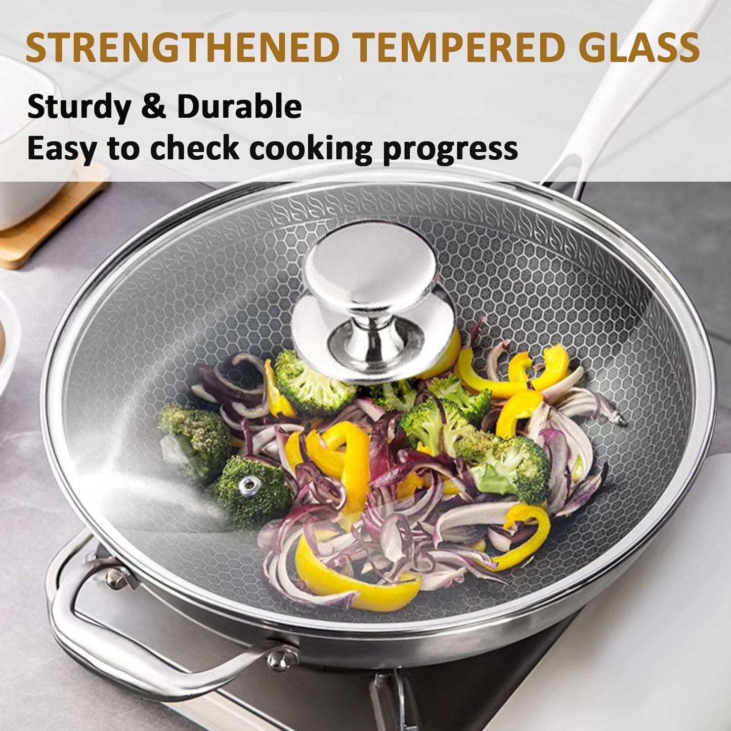 Glass Lid for 10.25 Inch Stainless Steel Cast Iron Skillets Frying Pans, 26cm Tempered Lids for Dutch Ovens, 10.25 In Pan Cover with Stainless Steel Rim for Stock Pots, Dishwasher Safe