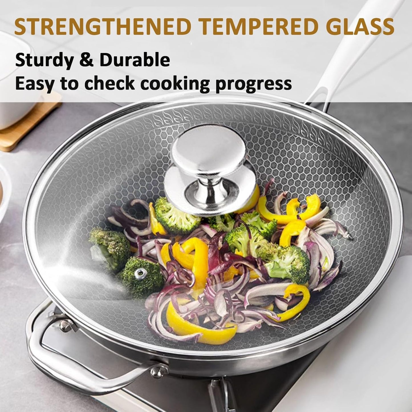 Glass Lid for 11 Inch Stainless Steel Cast Iron Skillets Frying Pans, 28cm Tempered Lids for Dutch Ovens, 11 In Pan Cover with Stainless Steel Rim for Stock Pots, Dishwasher Safe