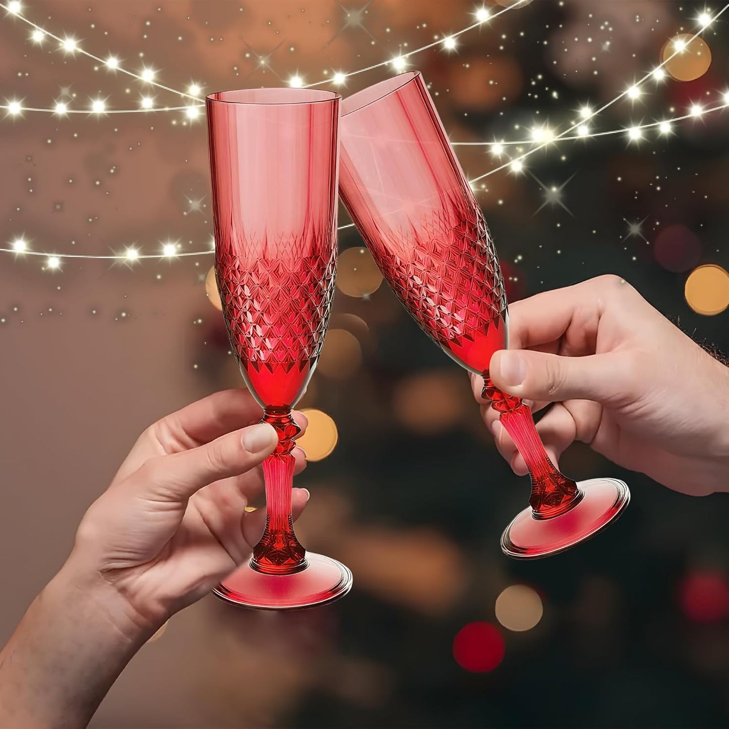 Plastic Champagne Flutes, 12PCS Dark Red Plastic Wine Glasses Goblets Reusable Champagne Flute for Christmas, Weddings, Bachelor Parties, Toasting, and Events(12, Dark Red)