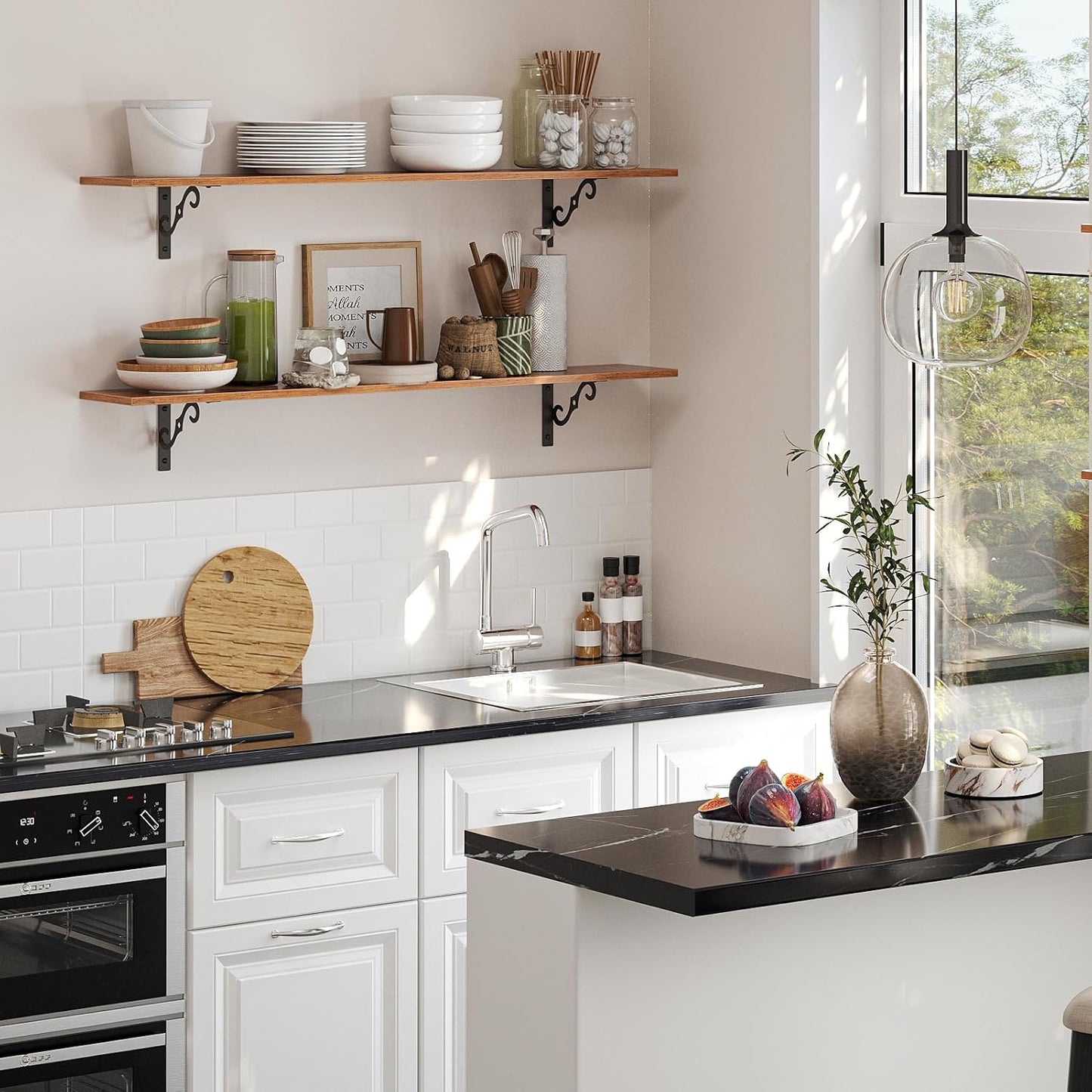 DINZI LVJ Long Wall Shelves, 39.4 Inch Large Floating Shelves Set of 2, Wide Display Shelf Wall Mounted with Brackets, Easy Hanging for Living Room, Toilet, Office, Bedroom, Rustic Brown