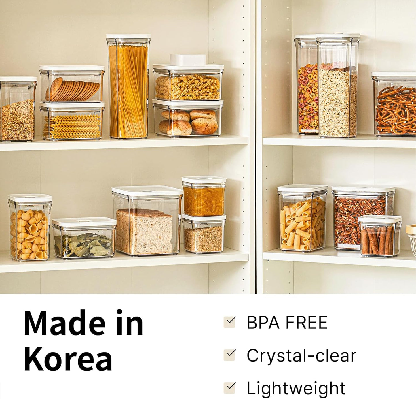 Premium Airtight Food Storage Containers, Square-S 3PC-SET, Smart One-Click Seal Lid, No Hinges, 100% Leak Proof, BPA-FREE, Dishwasher, Freezer & Microwave Safe