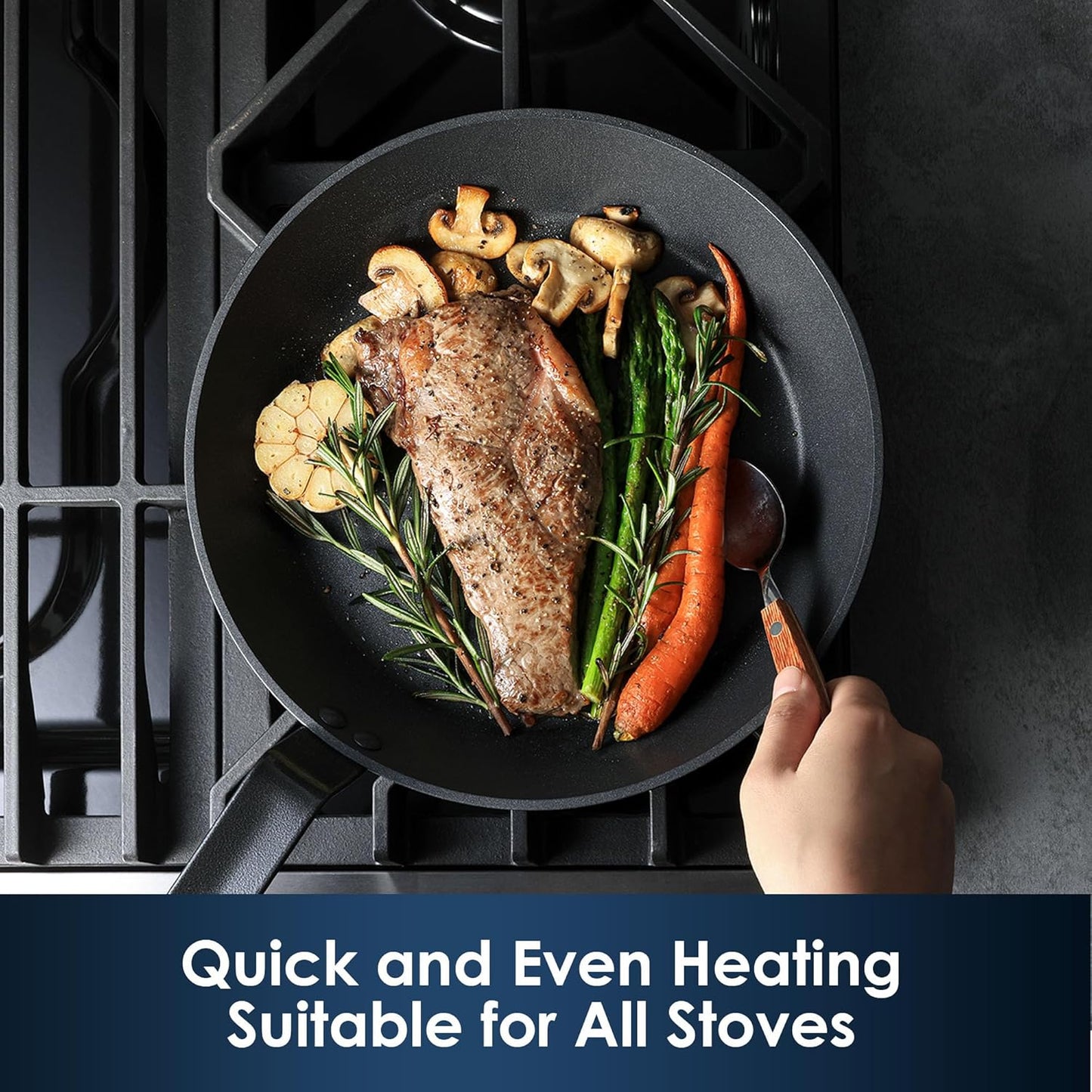 SENSARTE Nonstick Frying Pan Set 2-Piece, Oven Safe Skillets with Swiss Coating, Induction Compatible Chef Pan Set, Dishwasher Safe Cooking Pans, PFOA PFOS Free, 10 and 12 Inch