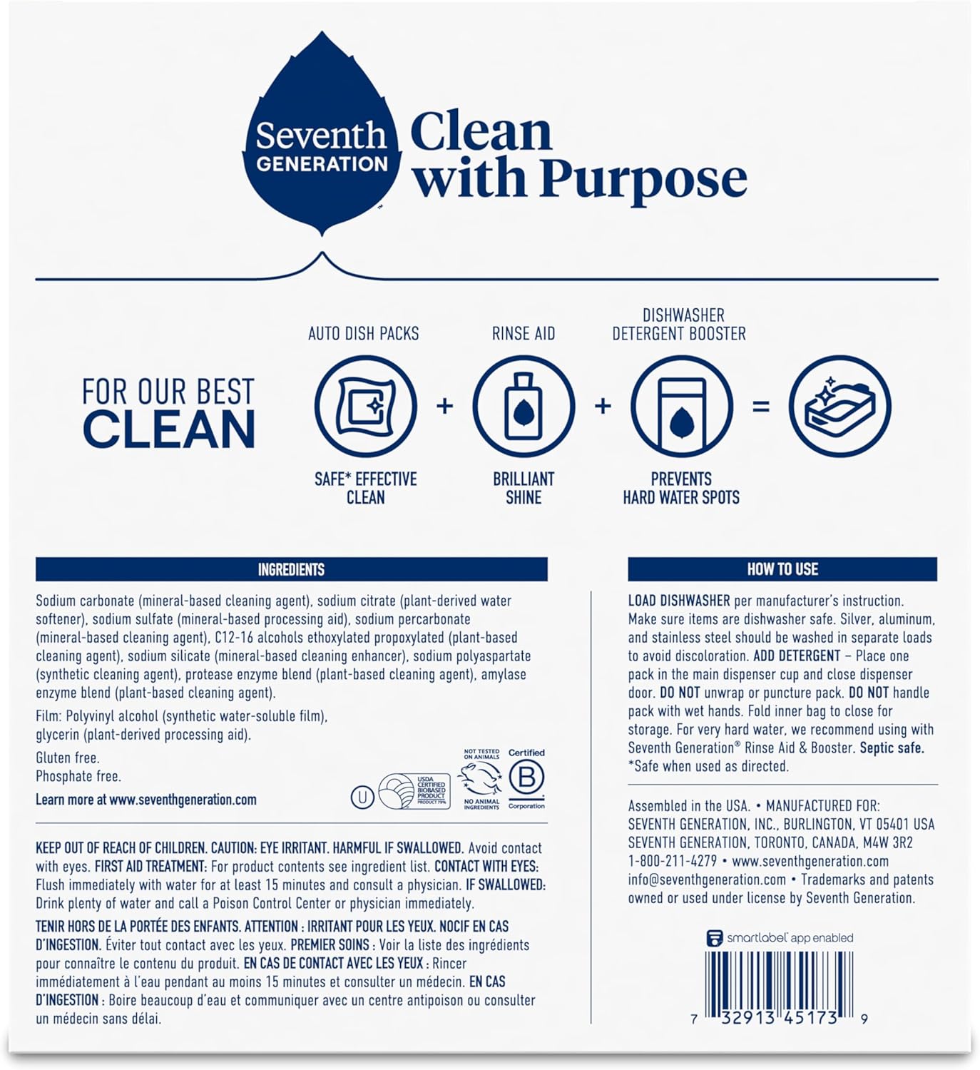 Seventh Generation Dishwasher Detergent Packs for sparkling dishes Free & Clear Dishwasher Tabs (72 Count)