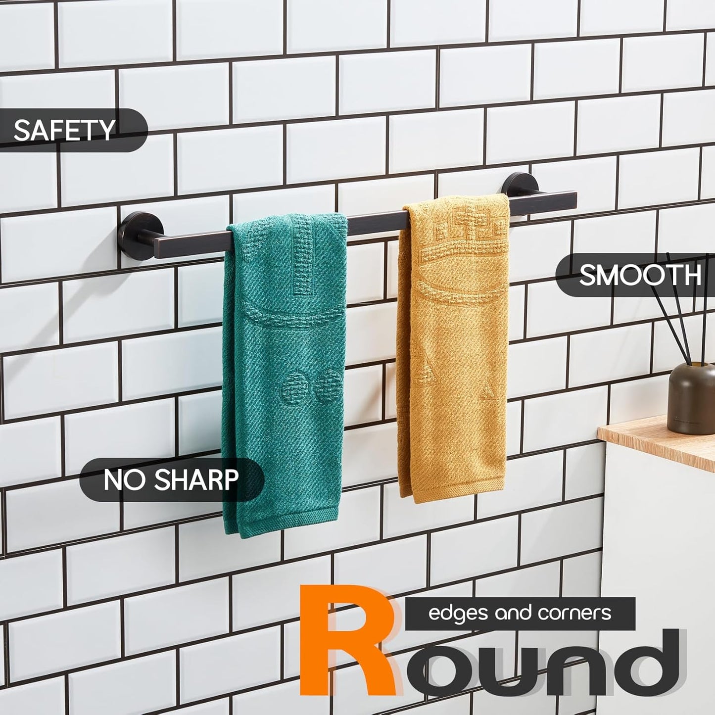 24 Inch Bathroom Towel Racks Bath Towel Bars Kitchen Towel Holder Towel Rails Wall Mounted SUS304 Stainless Steel Oil Rubbed Bronze AN4001ORB-L24