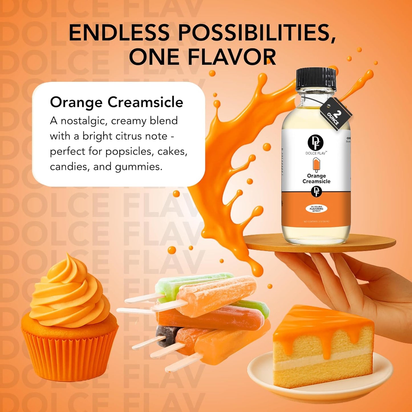 Dolce Flav Orange Creamsicle Extract - 8 Ounce Oil-Soluble Multipurpose Flavoring Ideal for Candy Making, Baking, Lip Balm, and Ice Cream - Perfect Kitchen Gift for Holidays