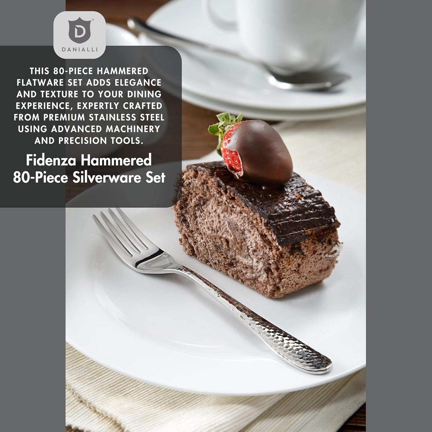 Hammered Silverware Set | Premium 18/10 Stainless Steel Flatware Service for 16 | Heavy-Duty & Dishwasher Safe | Built to Last (80-Piece, Fidenza Hammered)