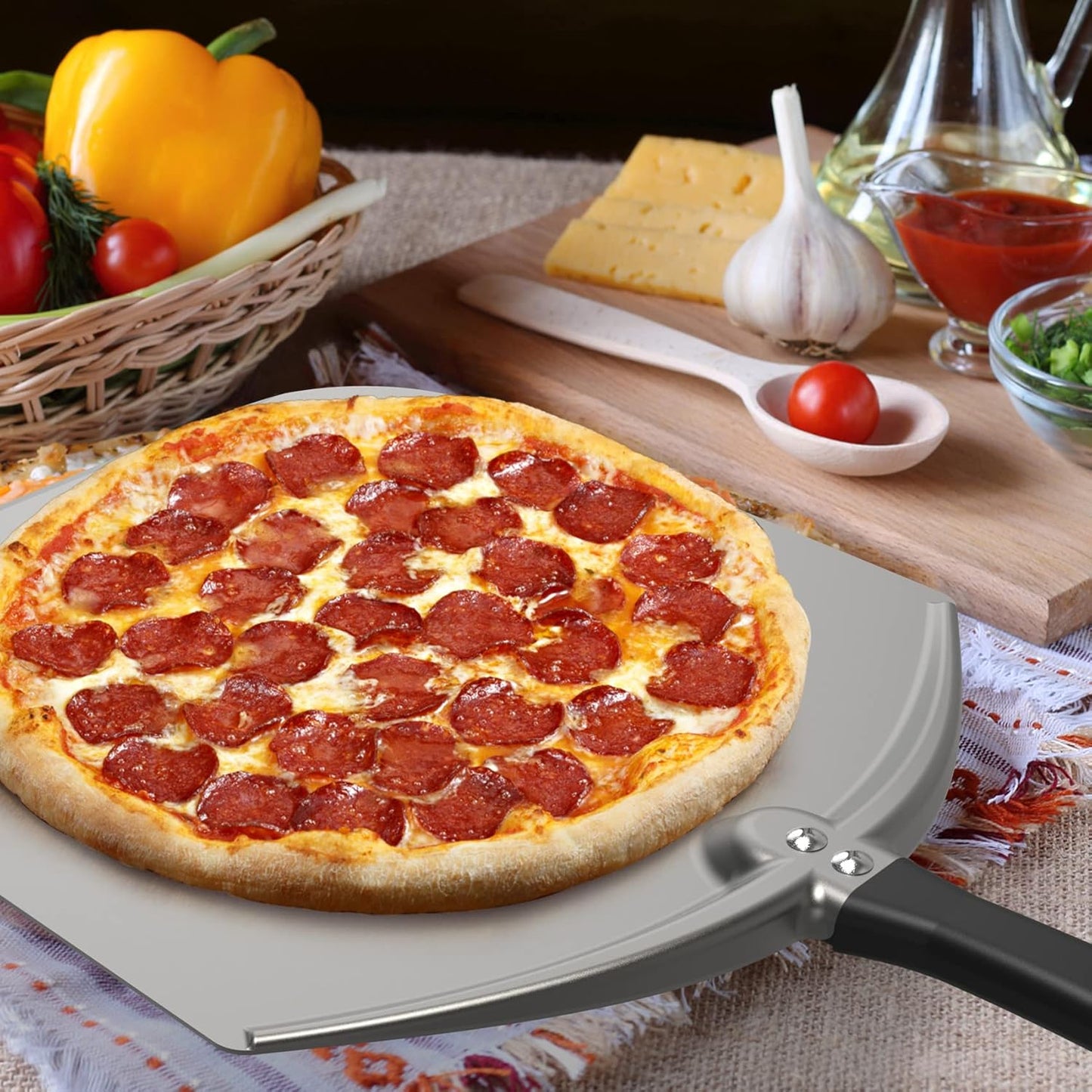 Q Pizza Aluminium Pizza Peel - 12" Metal Pizza Turning Paddle for Grill Oven - Pizza Spatula for Baking Bread Pastry Dough Pie & Cake, Pizza Accessory PT200