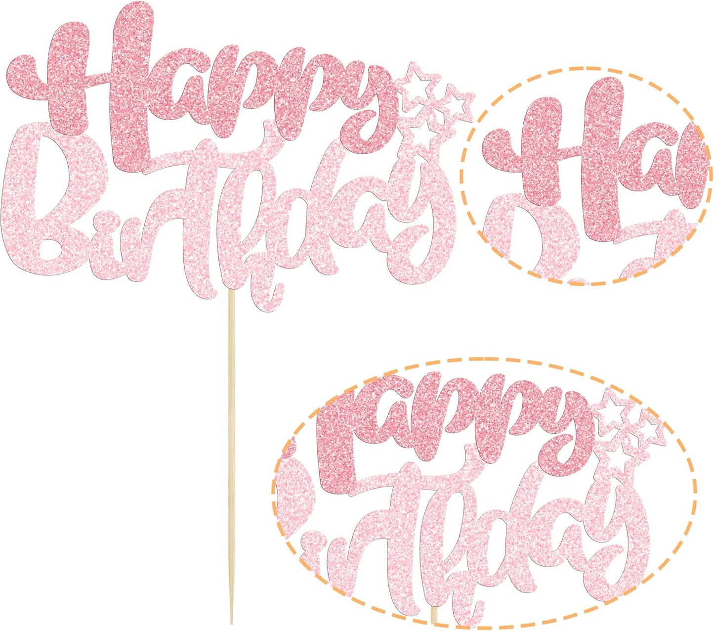 Ephlyn 1Pcs Happy Birthday Cake Topper Glitter Happy Birthday Cake Pick Decorations for Celebrating Happy Birthday Anniversary Theme Party Cake Decorations Supplies Pink Light Pink