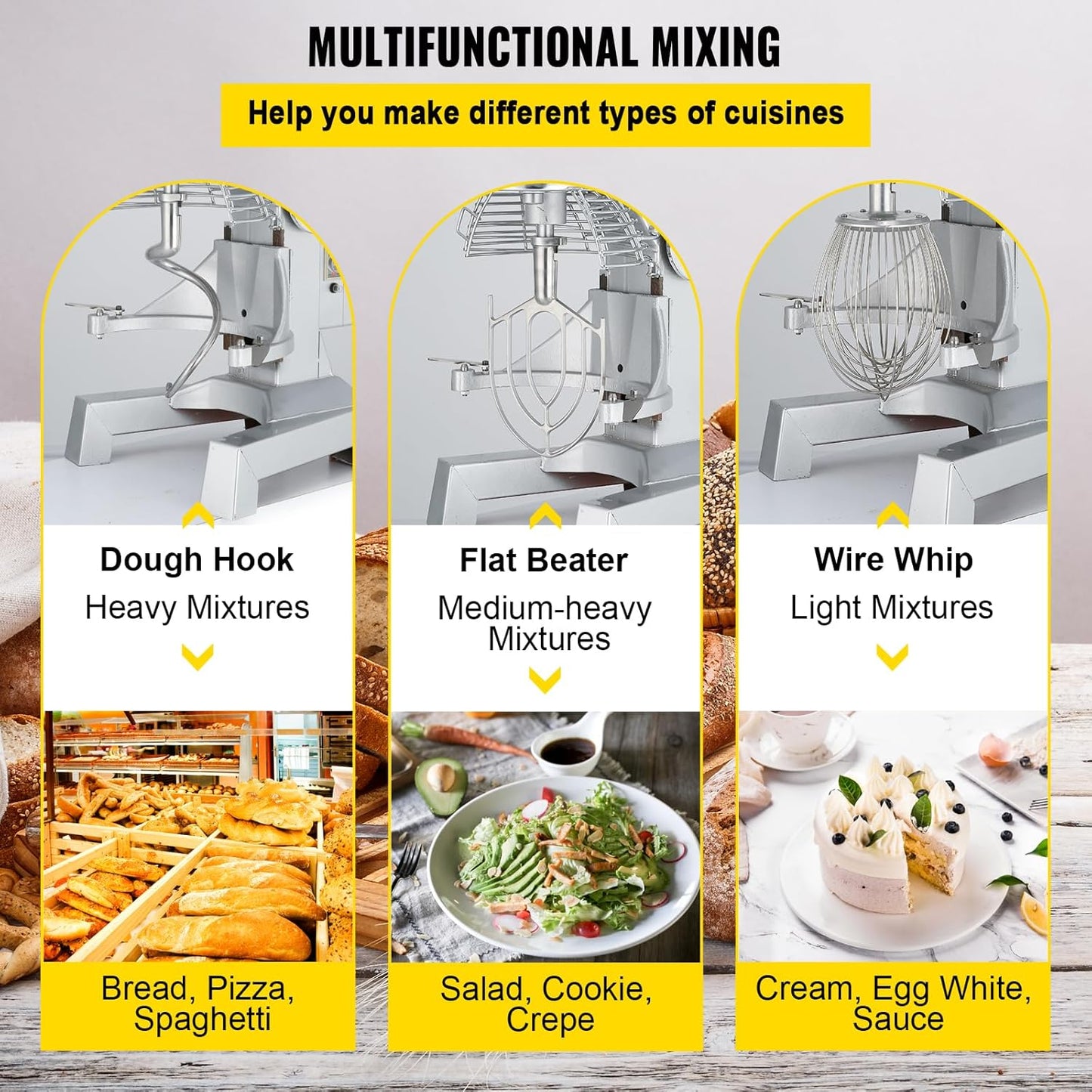 Happybuy 20Qt Commercial Food Mixer with Timing Function， Commercial Mixer 1100W Stainless Steel Bowl Heavy Duty Electric Food Mixer Commercial with 3 Speeds Adjustable, Perfect for Bakery Pizzeria