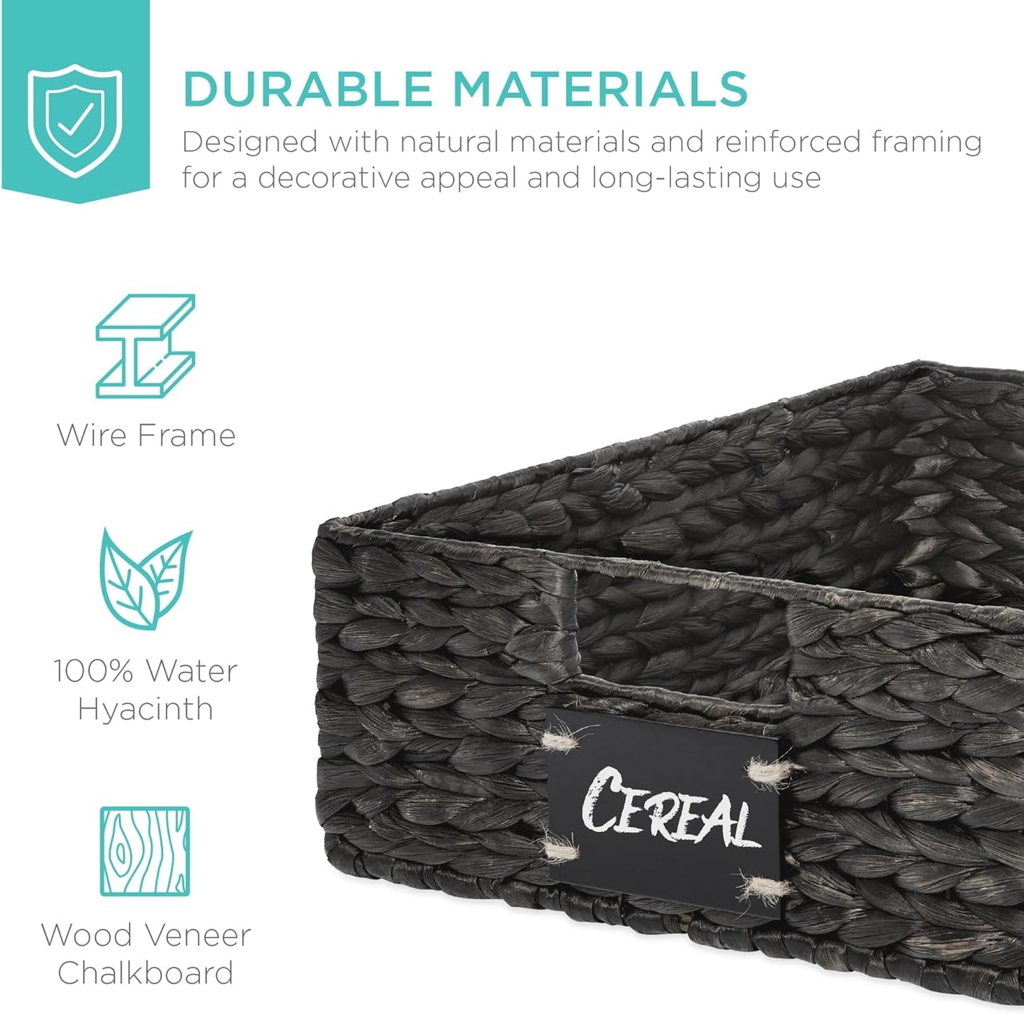 Best Choice Products Set of 4 16x12in Large Water Hyacinth Pantry Baskets, Woven Organizers w/Chalkboard Label, Chalk Marker - Black