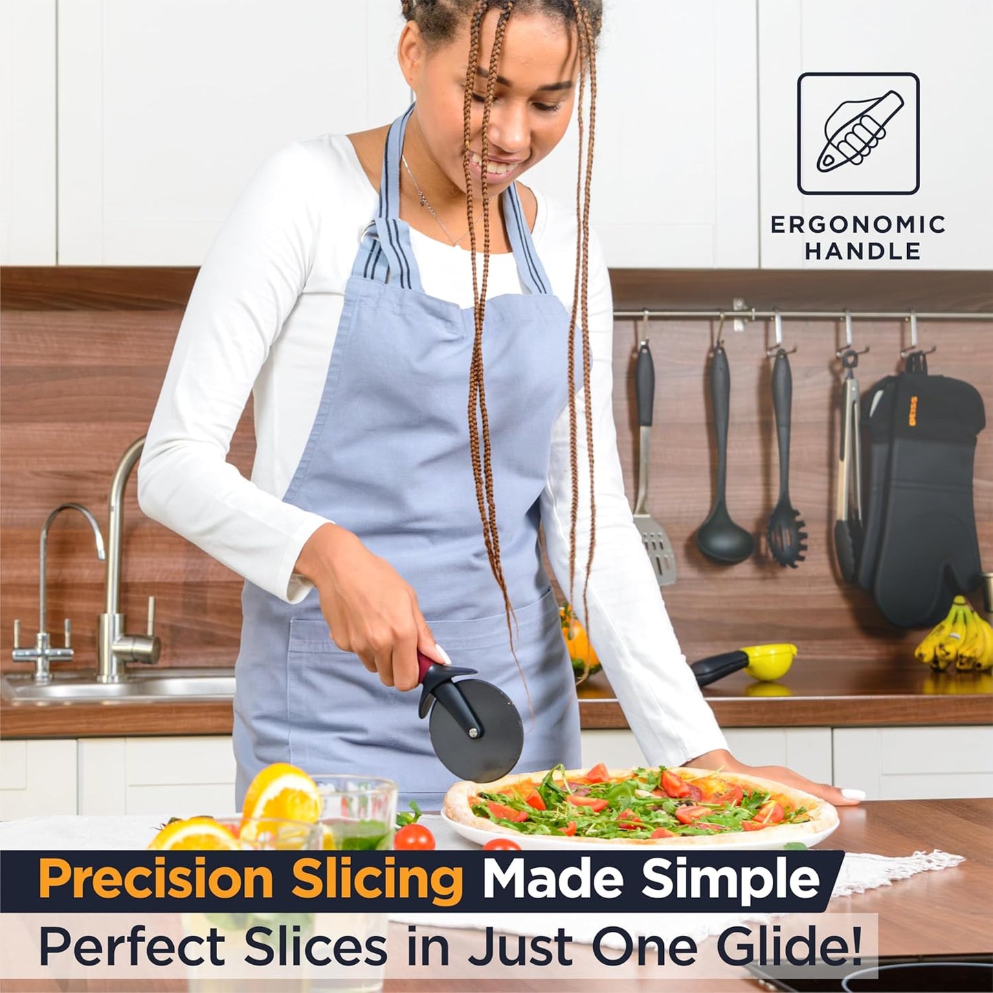 Deiss Lux Heavy Duty Pizza Cutter With Wheel Slicer- Stainless Steel Sharp Smooth Pizza Cutter Wheel With Easy Grip Non-Slip Handle, Dishwasher Safe (RED)