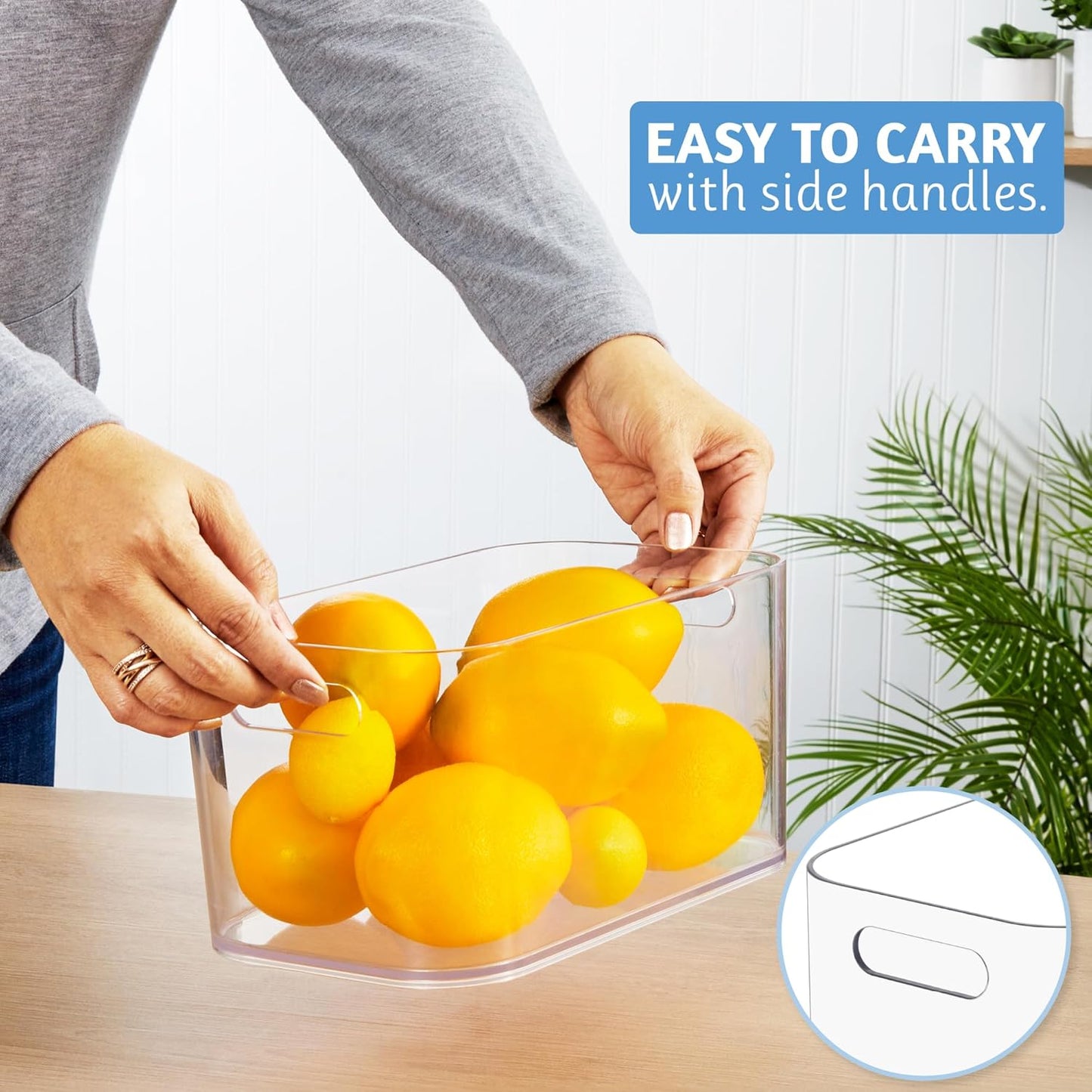 STORi Bliss 10" x 6" Open Clear Pantry Organizer Bin, Set of 2, Plastic Containers with Handle for Kitchen, Fridge, Cabinet, Closet, Bathrom, Undersink Storage Made in USA