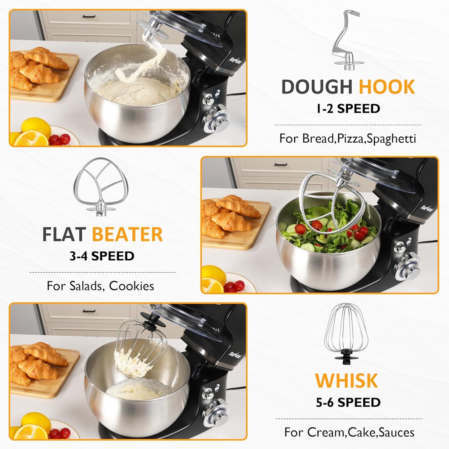 Sunvivi 3-in-1 Multifuctional Stand Mixer: 400W Kitchen Electric Mixer, Tilt-Head, 6.5QT Dough Mixer Machine with Stainless Steel Bowl, Meat Grinder, Juice Blender – Ideal for Baking, Cooking