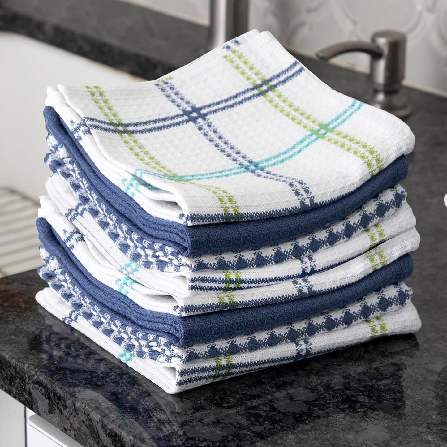 T-fal Premium Waffle Dish Cloths (8-Pack), 12"x13" Highly Absorbent, Super Soft Long Lasting 100% Cotton Flat Waffle Dish Towel for Washing Dishes, Cool