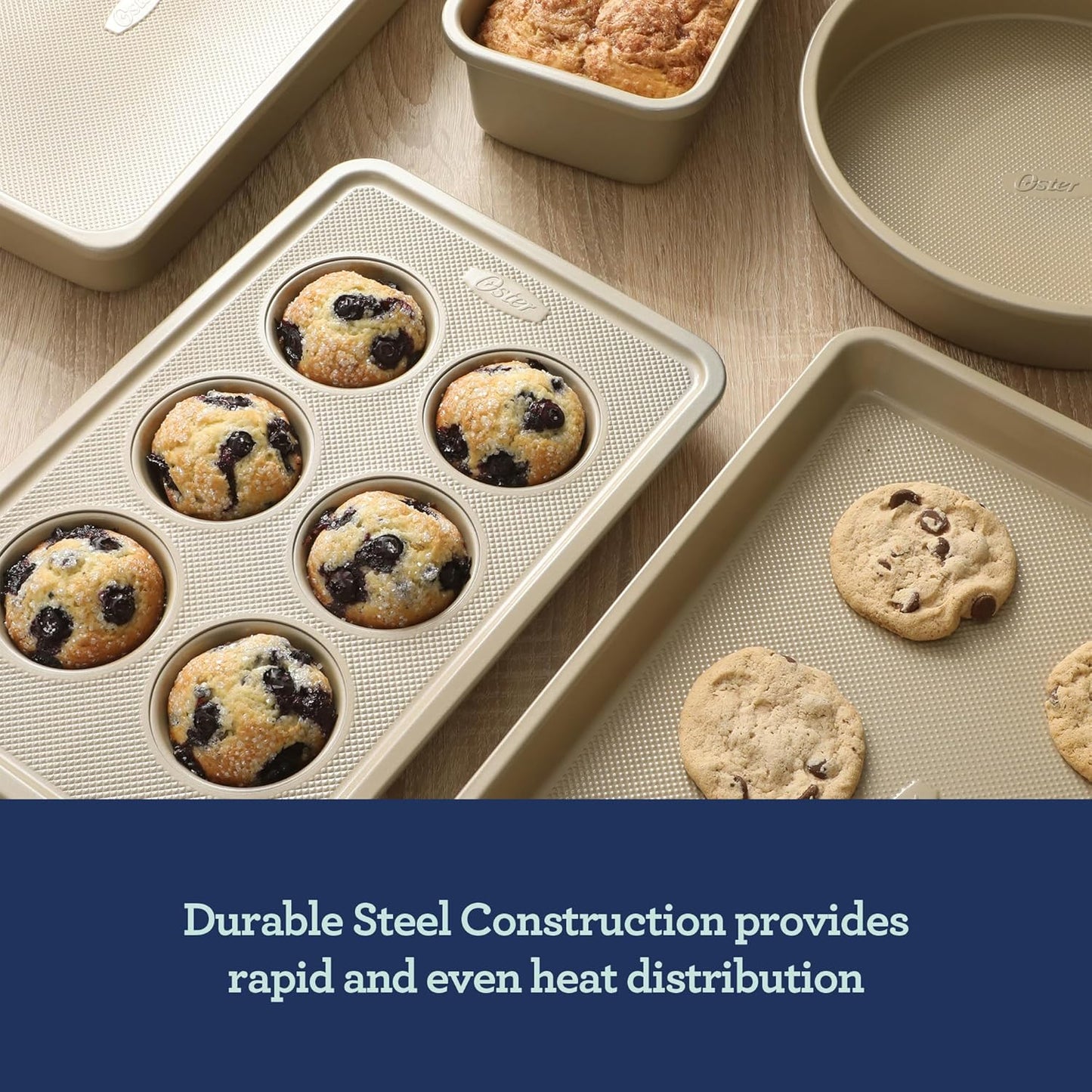 Oster Verlice 5 Piece Carbon Steel Baking Pans Bakeware Set W/Premium PFA Free Nonstick - Champagne Gold