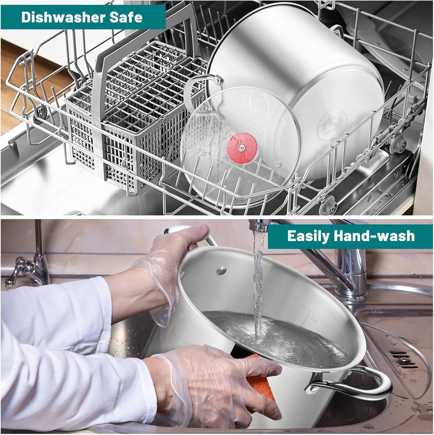 TeamFar 10 Quart Stock Pot, Stainless Steel Tri-ply Large Stockpot Pasta Soup Cooking Pot with Glass Lid, for Induction Gas Ceramic Electric, Nontoxic & Heavy Duty, Ergonomic Handles & Dishwasher Safe