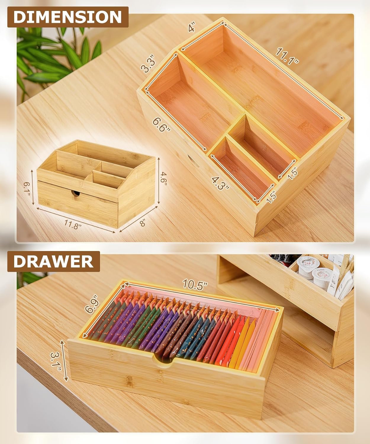 Coffee Bar Organizer Countertop with Drawer, Cafe Station Storage for Bar Accessories,Bamboo Espresso Bar Decor Holder for Bar Decor,Bamboo