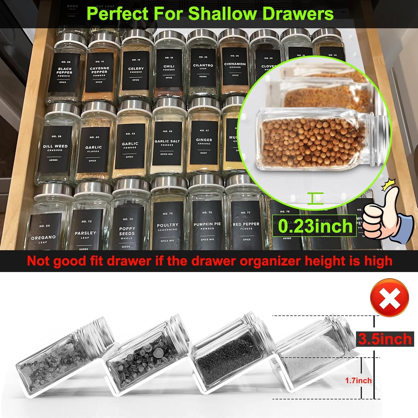 Gosmol Spice Drawer Organizer insert, Adjustable & Non-Slip Silicone Spice Drawer Liner, in Drawer Spice Organizer for Seasoning Jars and Spices Bottles -White