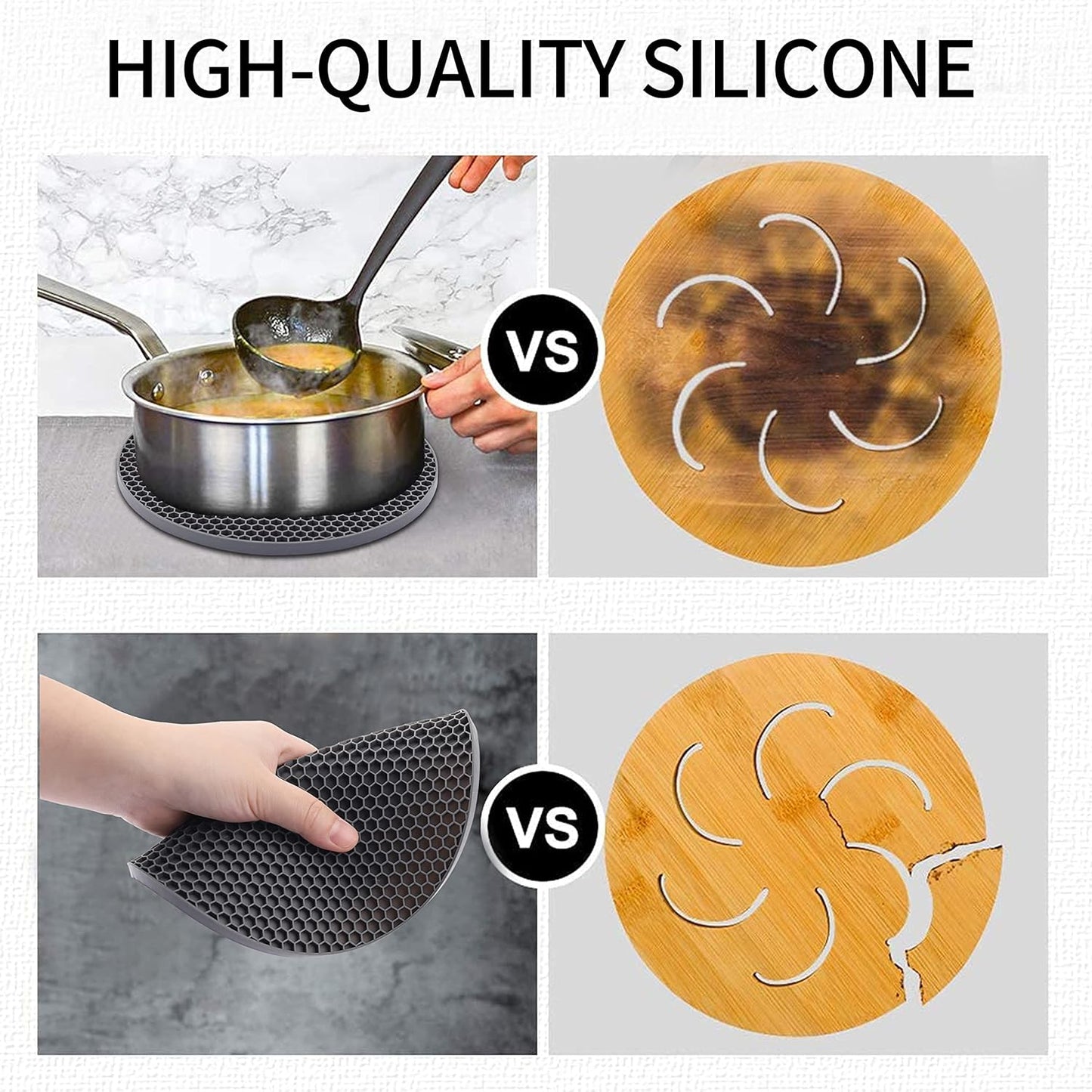 Silicone Trivets for Hot Pots and Pans, 0.31" Thick Trivet Mat for Hot Dishes Set of 4, Heat Resistant Durable Flexible Silicone Mat Pot Mat for Countertop, Easy to Wash and Dry, Dark Gray