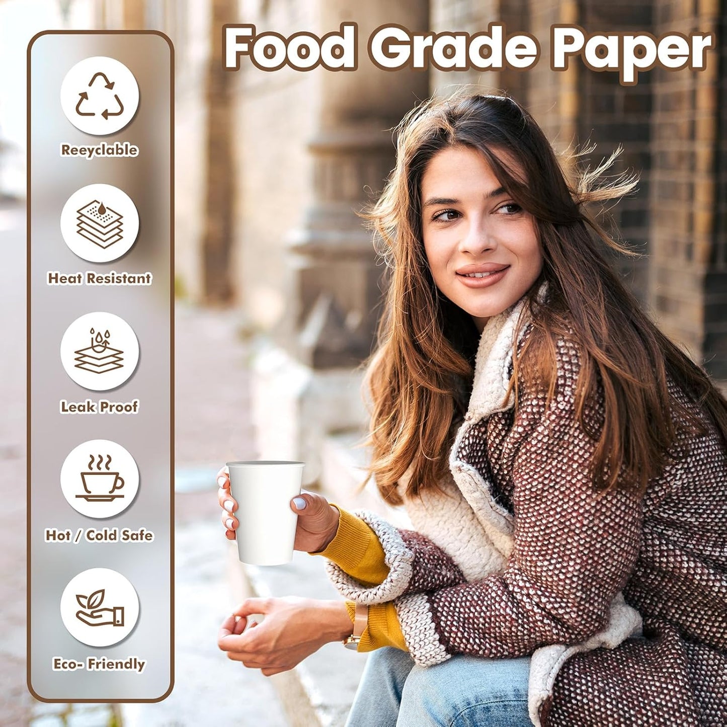 Paper Cups 8 oz 500 Count Bulk - Disposable Coffee Cups 8 oz Hot Cups, Leak Proof & Food Safe (For Office, Travel)