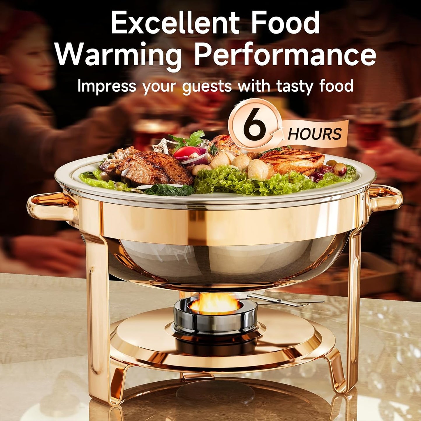Chafing Dishes for Buffet, 4 Pack 5QT Round Stainless Steel Chafing Dish Set for Home Parties, Christmas Gatherings, Catering Events Complete Buffet Warmer Set (Rose Gold 4)