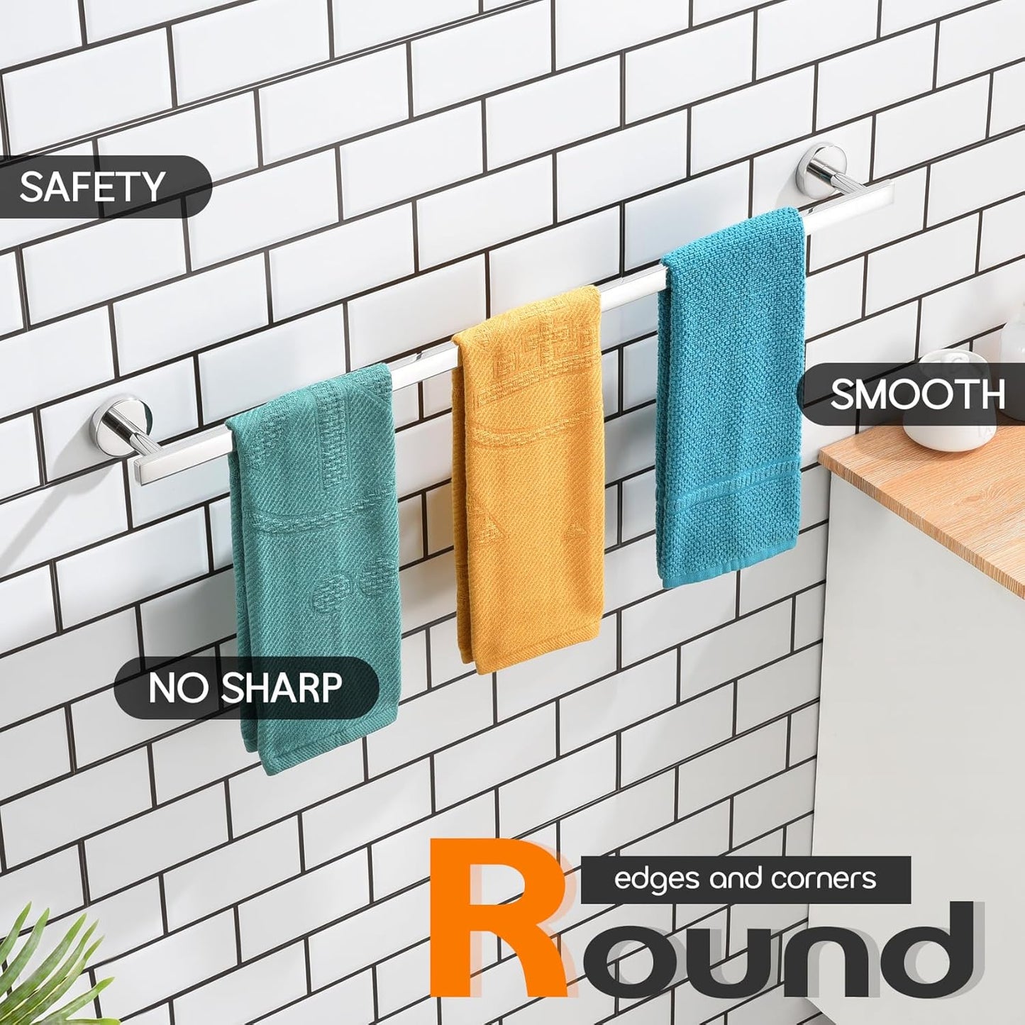 32 Inch Bathroom Towel Bar Bath Towel Rack Kitchen Towel Holder Long Towel Rails Wall Mounted SUS304 Stainless Steel 2 Pack Polished Chrome AN4001CH-L32-P2