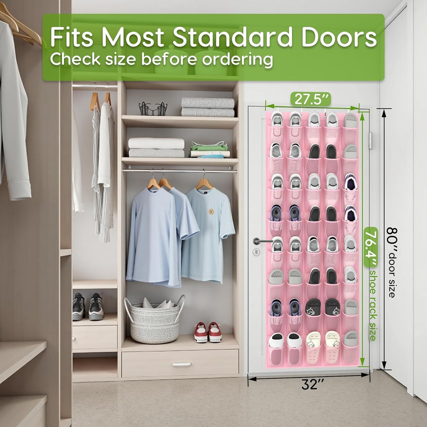 Unjumbly Over the Door Shoe Organizer with 40 Large Breathable Mesh Pockets, Space Saving Shoe Holder, Hanging Shoe Rack for Entryway Bedroom Closet Storage (Pink, 40 Pockets)
