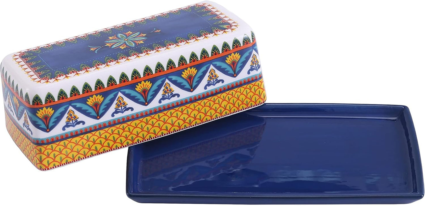 Bico Havana Ceramic Butter Dish with Lid, Wide Butter Keeper for Counter, Kitchen Countertop, Microwave and Dishwasher Safe