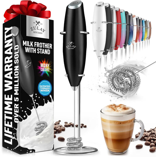 Zulay Kitchen Milk Frother with Patented Tornado Triple Whisk – Handheld Foam Maker for Coffee, Lattes, Matcha & Hot Chocolate – Rich, Creamy Froth in Seconds -