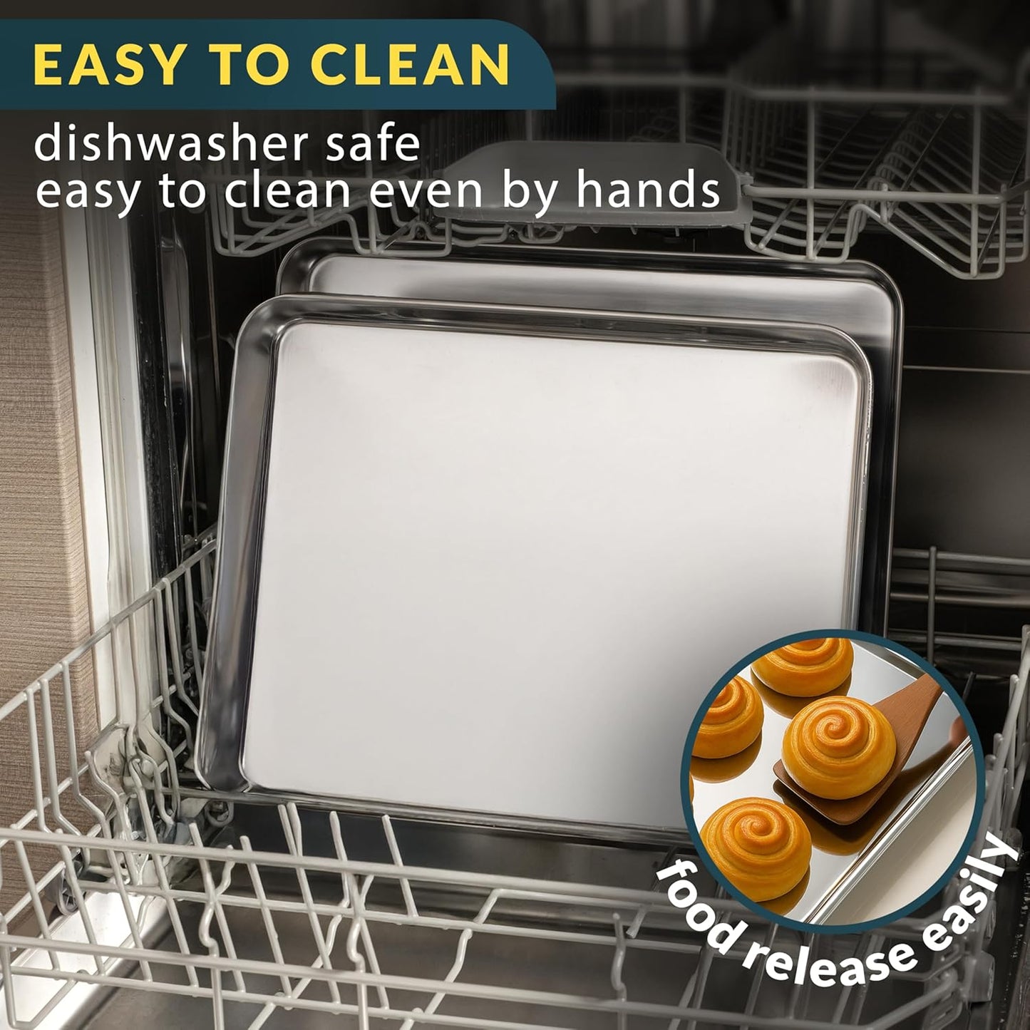 Baker’s Signature Stainless Steel Cookie Sheet Pan, Stainless Steel Baking Sheet Set of 2, Mirror Finish, Non-Stick, Rust Resistant, BPA Free, Dishwasher Safe, 17.5 x 13 Inch