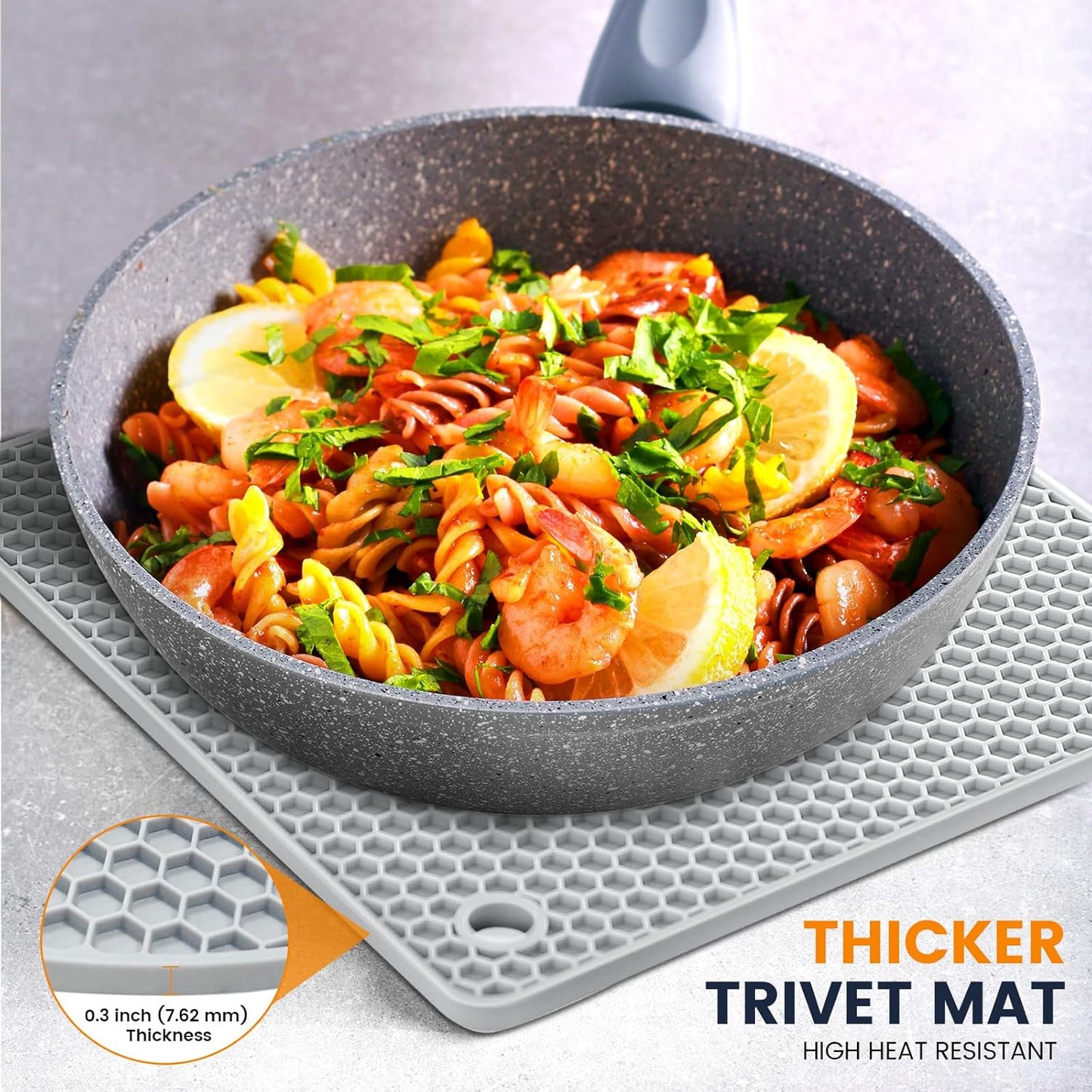 Silicone Trivet Mats 4 Heat Resistant Pot Holders Multipurpose Non-Slip Hot Pads for Kitchen Potholders, Drying mat, Jar Opener, Spoon Holder, Coaster(Nordic Grey)