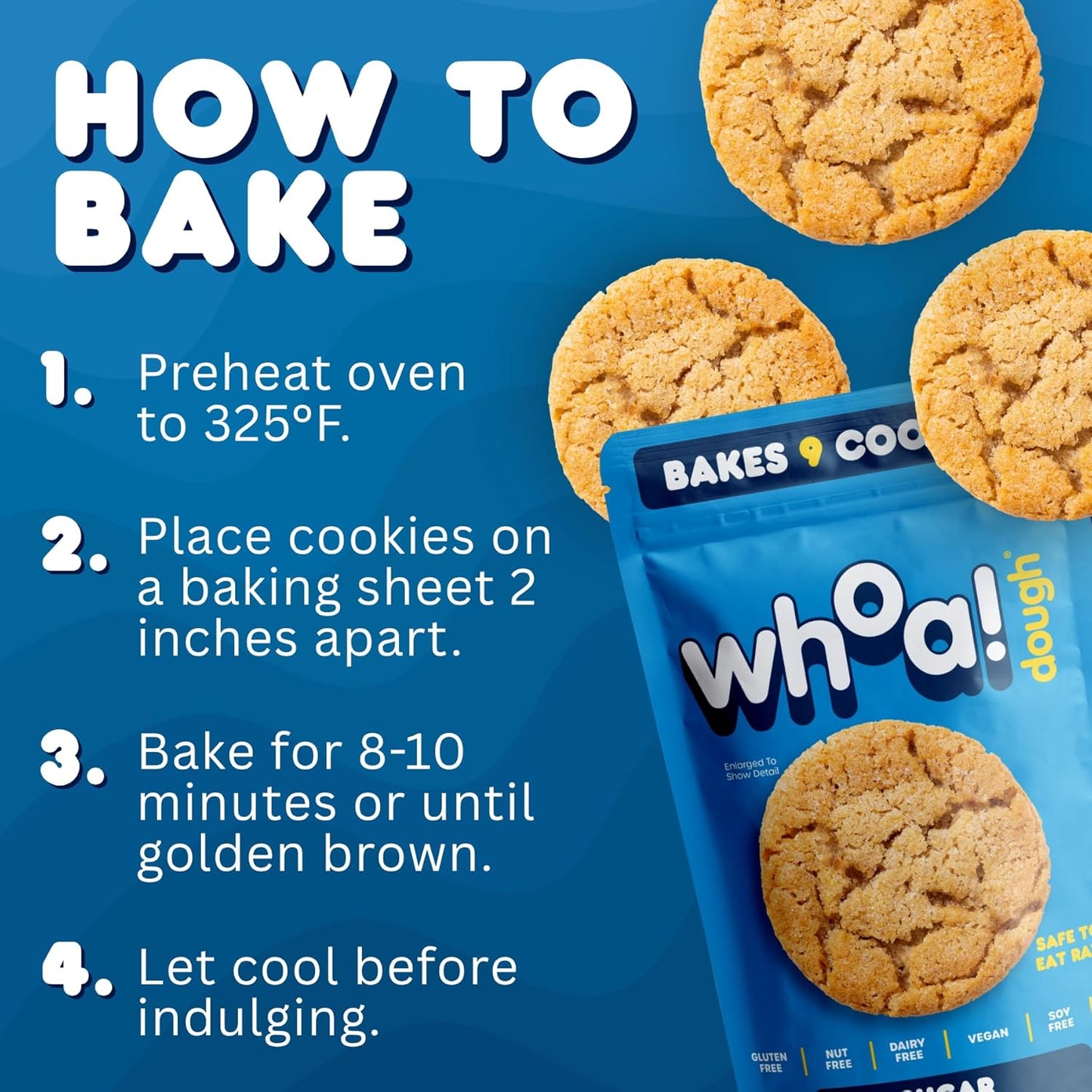 Whoa Dough Ready to Bake Cookie Dough Sugar Cookie – Certified Non-GMO, Kosher, Gluten Free – Plant-Based Snack Dough Made with Real Ingredients – 24 Pack