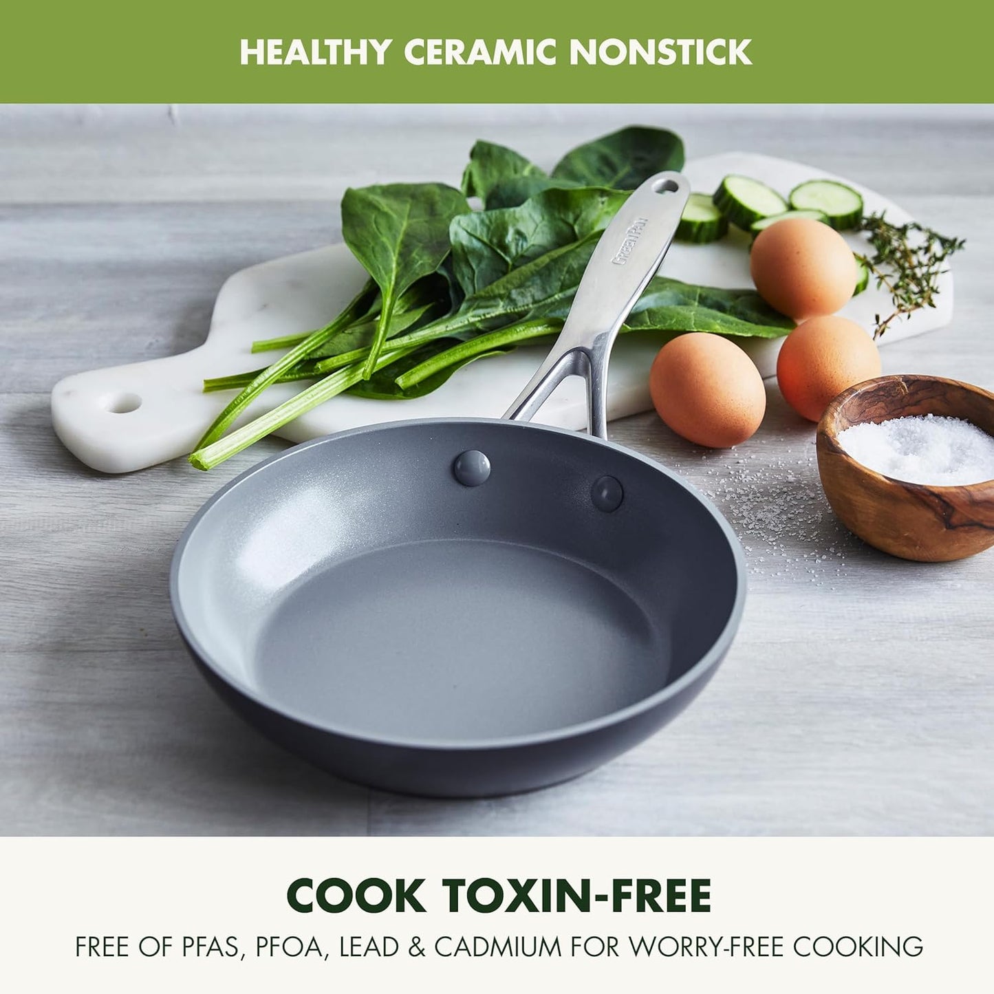 GreenPan Valencia Pro Hard Anodized Healthy Ceramic Nonstick 8" Frying Pan Skillet, PFAS-Free Cookware, Stainless Steel Handle, Induction Suitable, Dishwasher Safe, Oven Safe, Gray