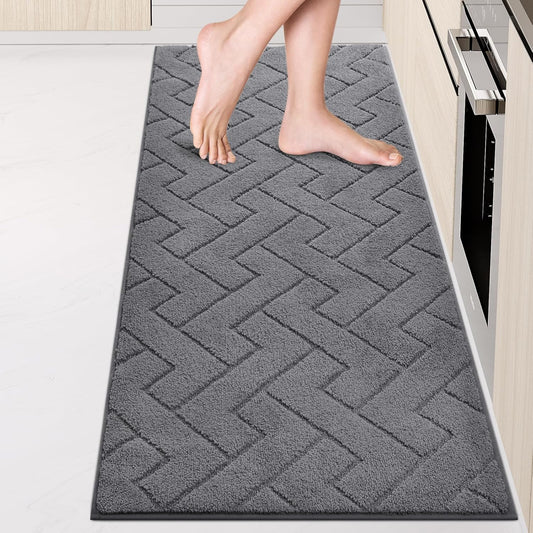 Machine Washable Kitchen Rugs 24" x 70", Non-Slip Kitchen Runner Rugs Mats for Floor, Absorbent Comfort Standing Mats for Kitchen, Sink, Laundry and Hallway, Rolled Packaging, Grey