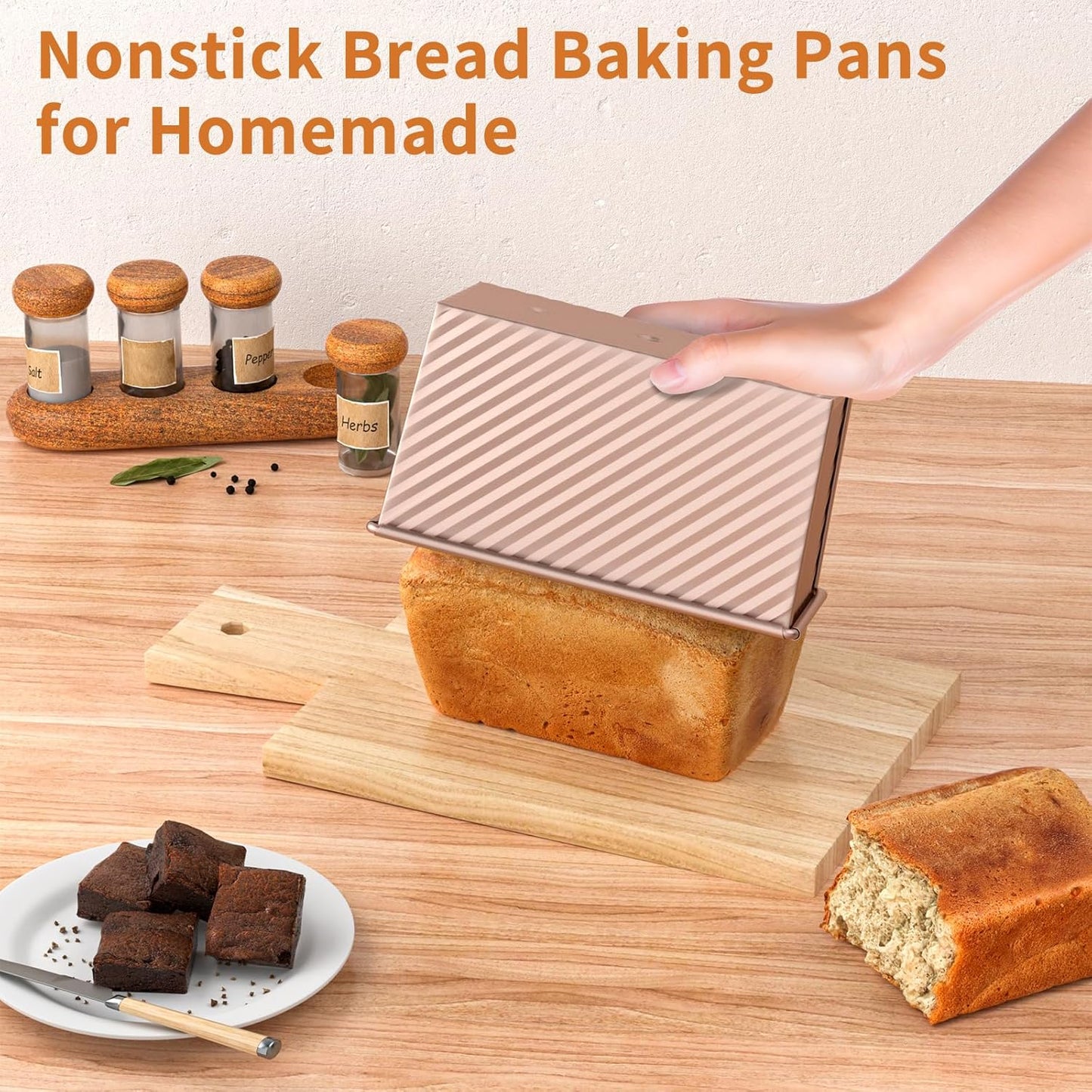 2 Pack Pullman Loaf Pan with Lid - Nonstick Bread Baking Pans for Homemade, Carbon Steel Toast Mold with Cover for Toaster Oven, Gold (1.2 lb & 0.67 lb)