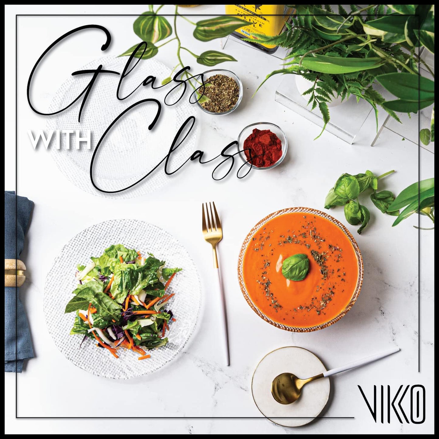 Vikko Elegant Textured Glass Salad Bowls - Set of 6, 6.5 Inch, Stackable, Dishwasher Safe